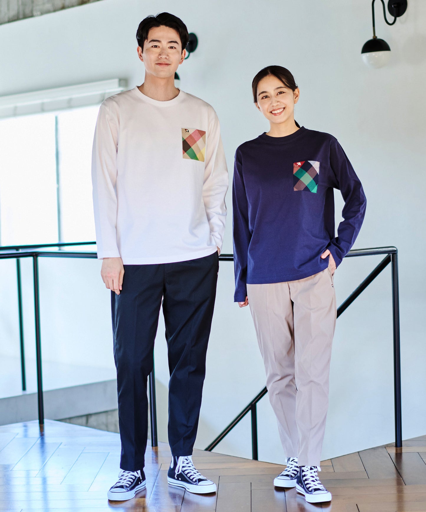 ビックパーマーチェックポケット シェアロングスリーブTシャツ