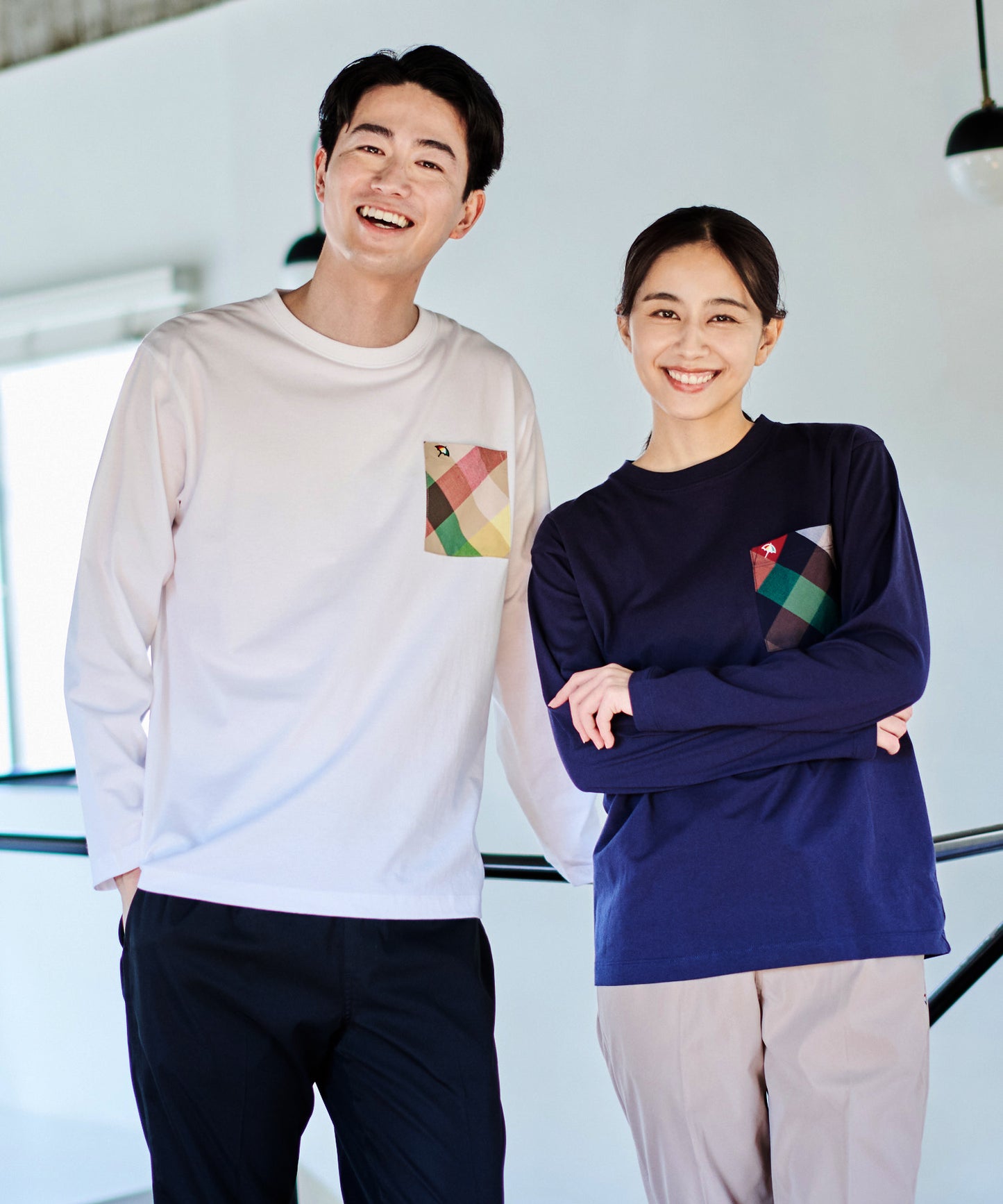 ビックパーマーチェックポケット シェアロングスリーブTシャツ