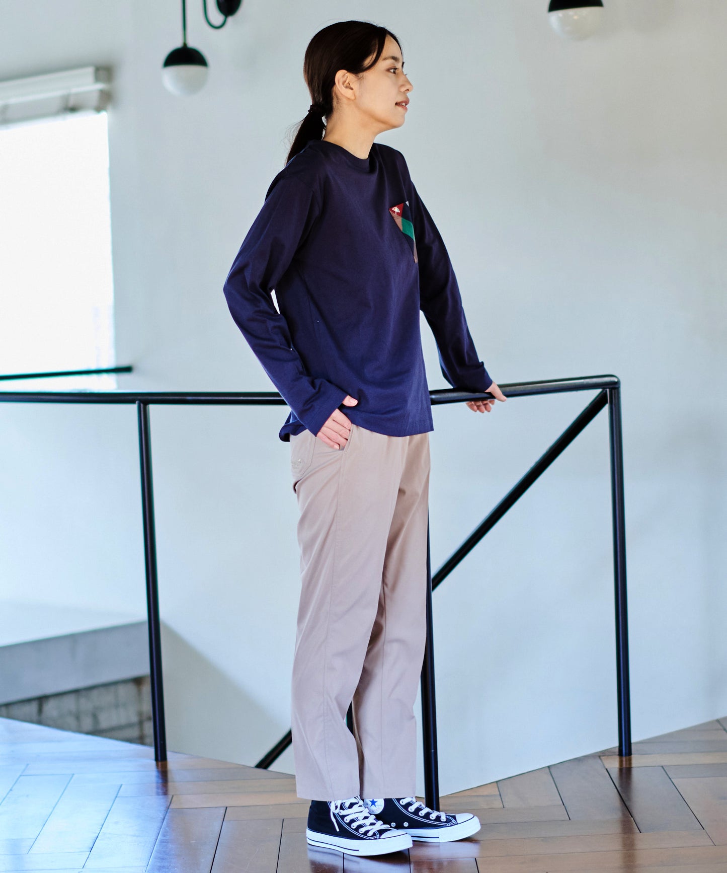 ビックパーマーチェックポケット シェアロングスリーブTシャツ