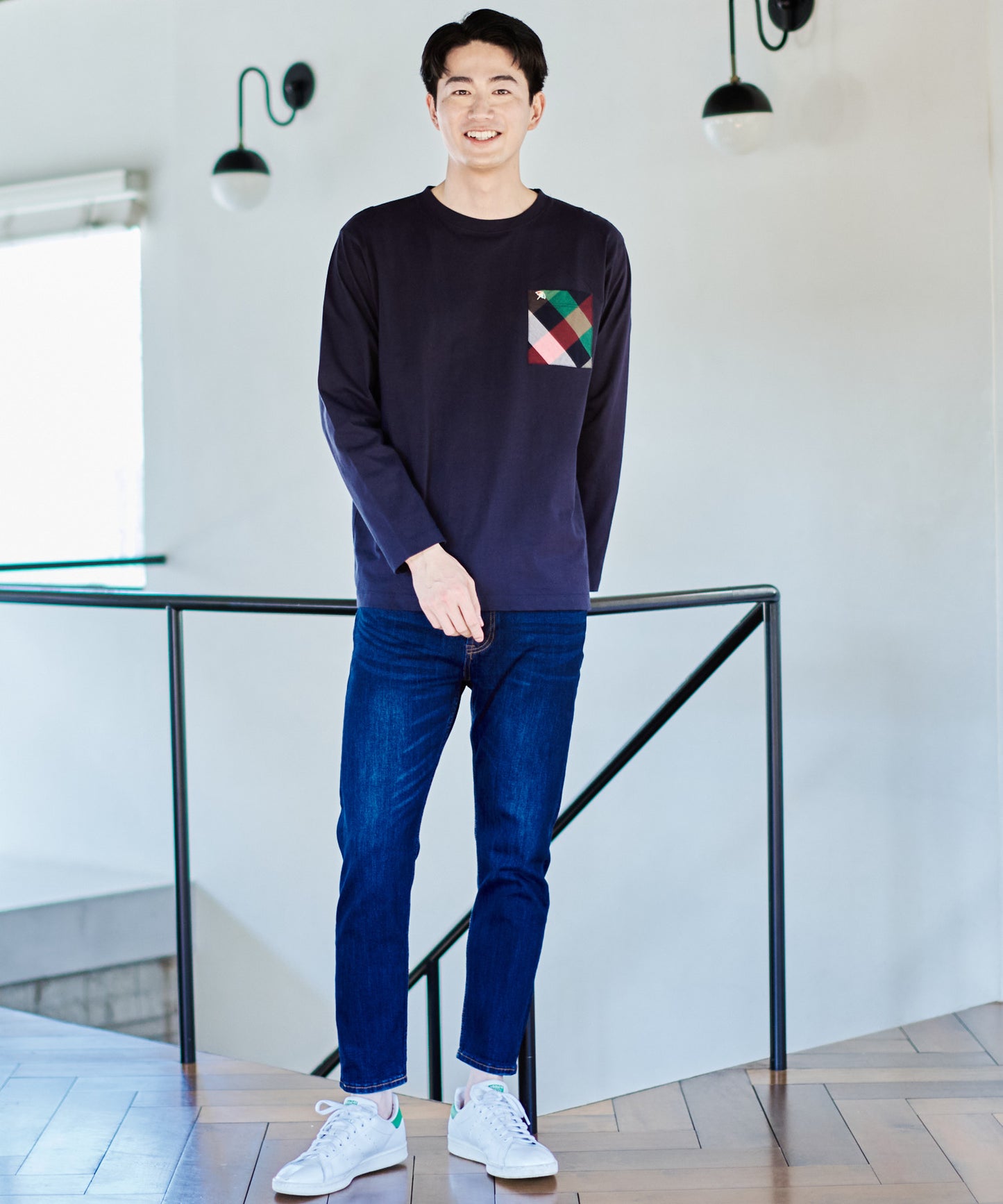 ビックパーマーチェックポケット シェアロングスリーブTシャツ