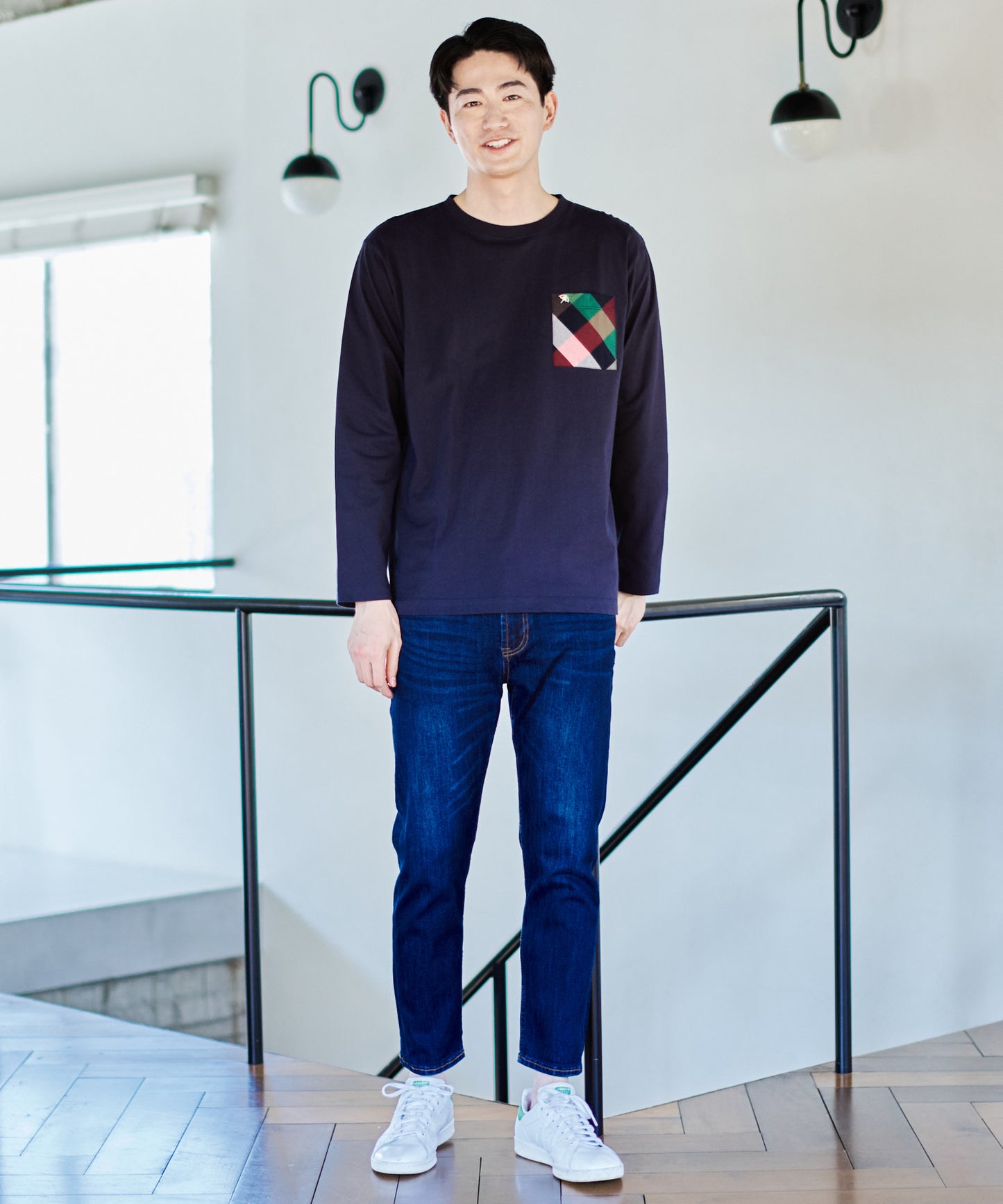 ビックパーマーチェックポケット シェアロングスリーブTシャツ