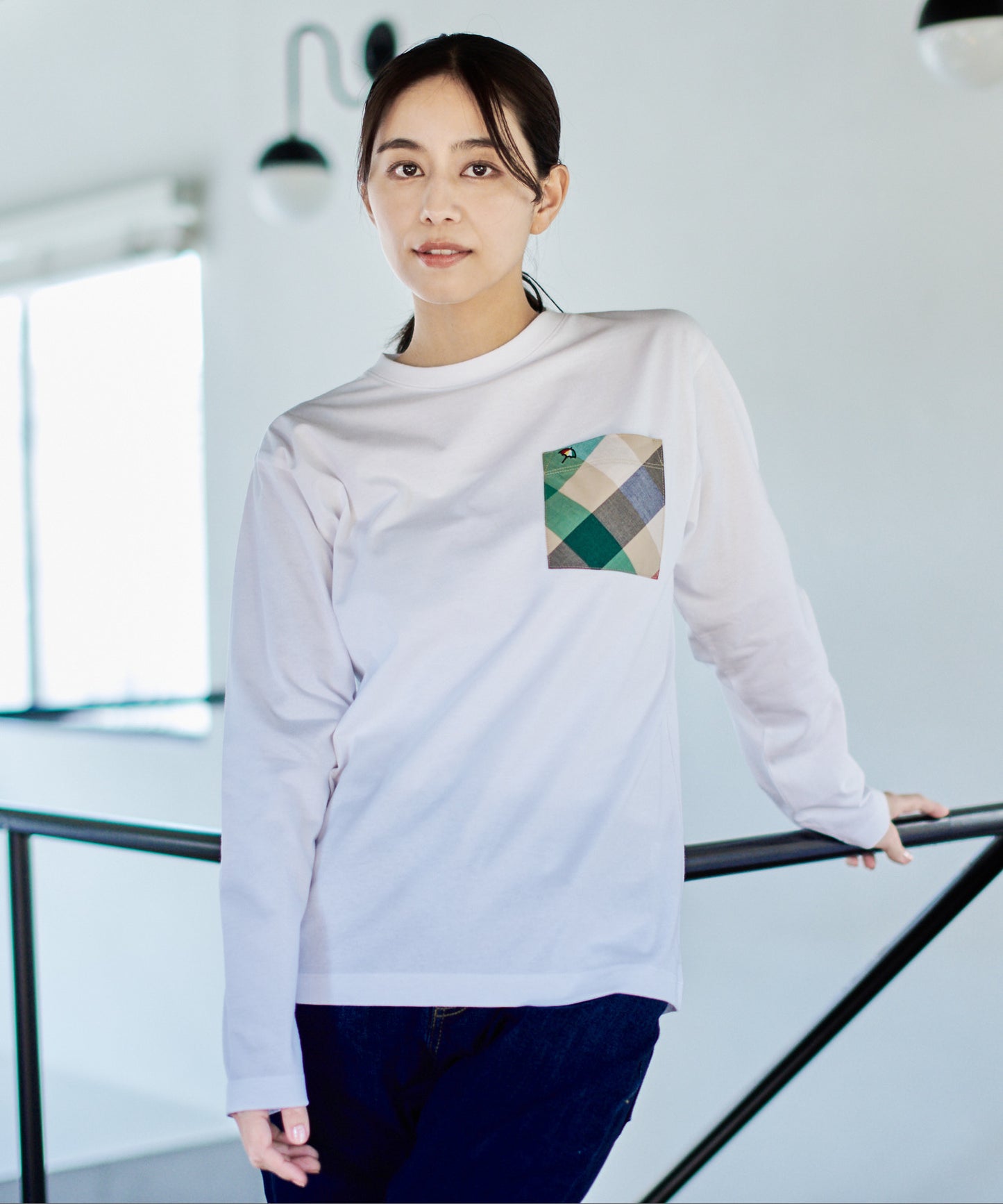 ビックパーマーチェックポケット シェアロングスリーブTシャツ