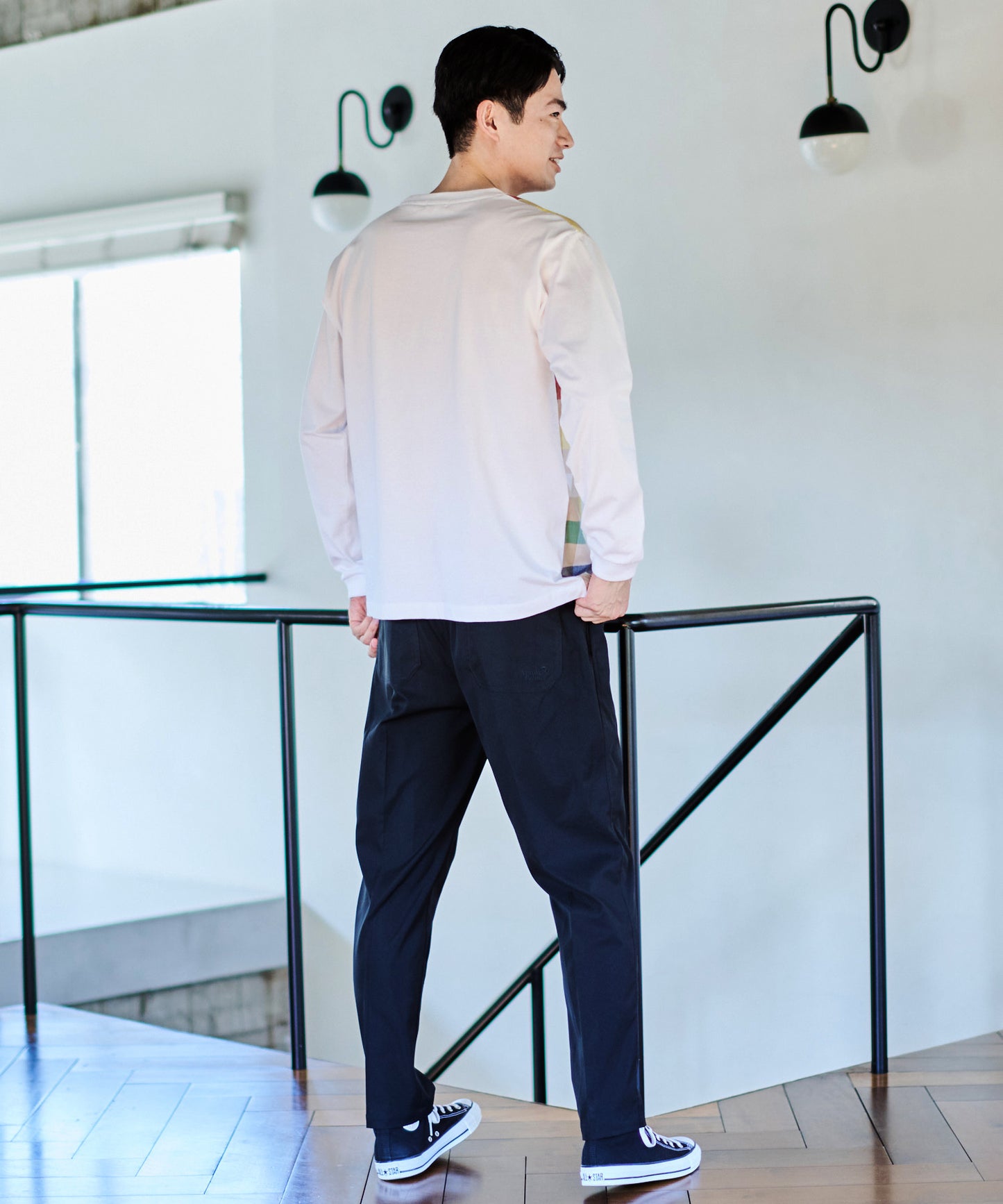 ビックパーマーチェックドッキング シェアロングスリーブTシャツ