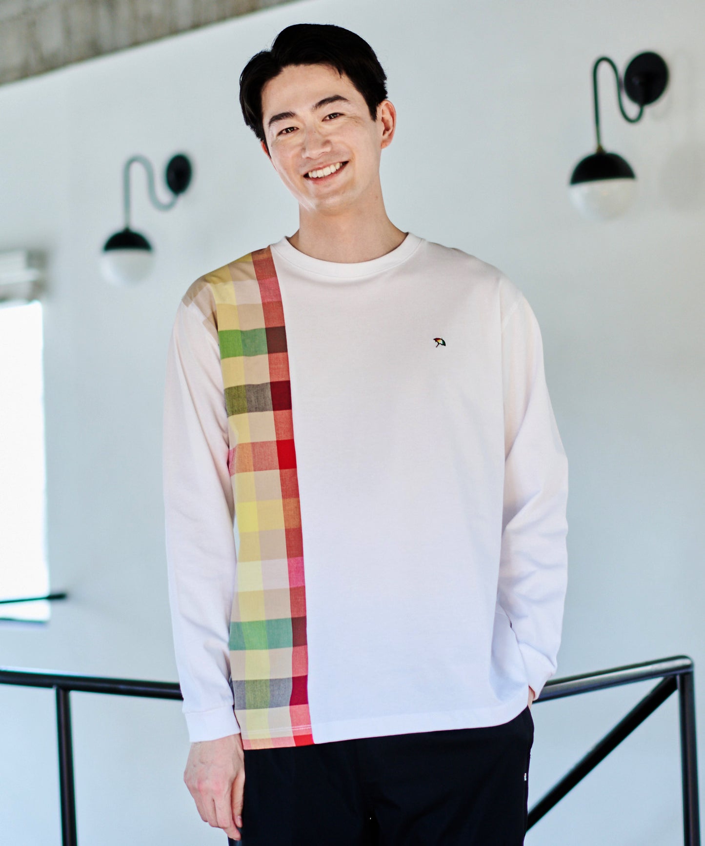 ビックパーマーチェックドッキング シェアロングスリーブTシャツ