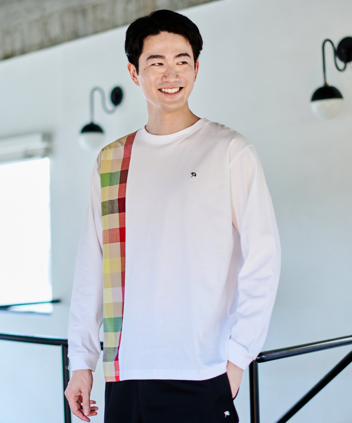ビックパーマーチェックドッキング シェアロングスリーブTシャツ