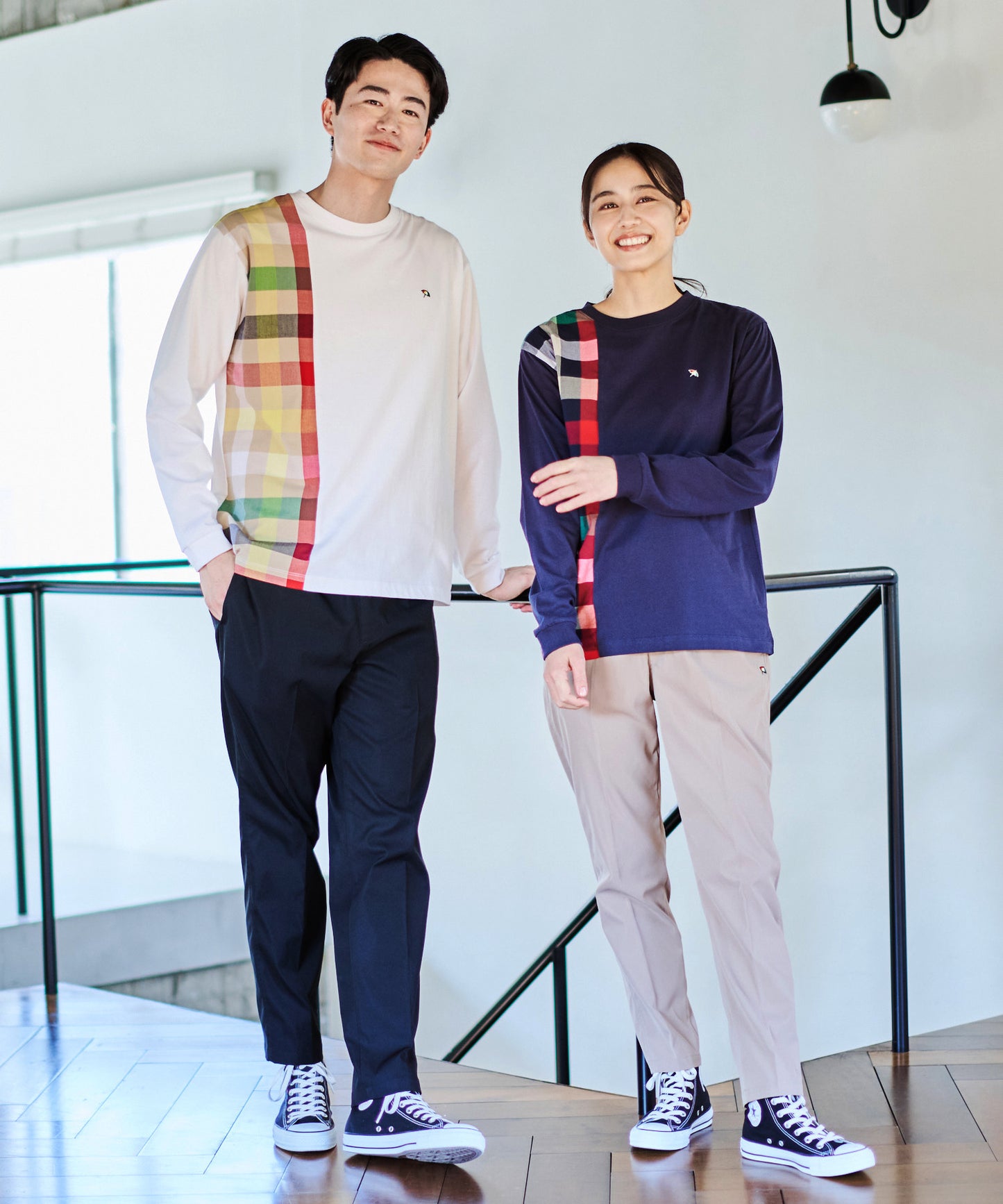 ビックパーマーチェックドッキング シェアロングスリーブTシャツ
