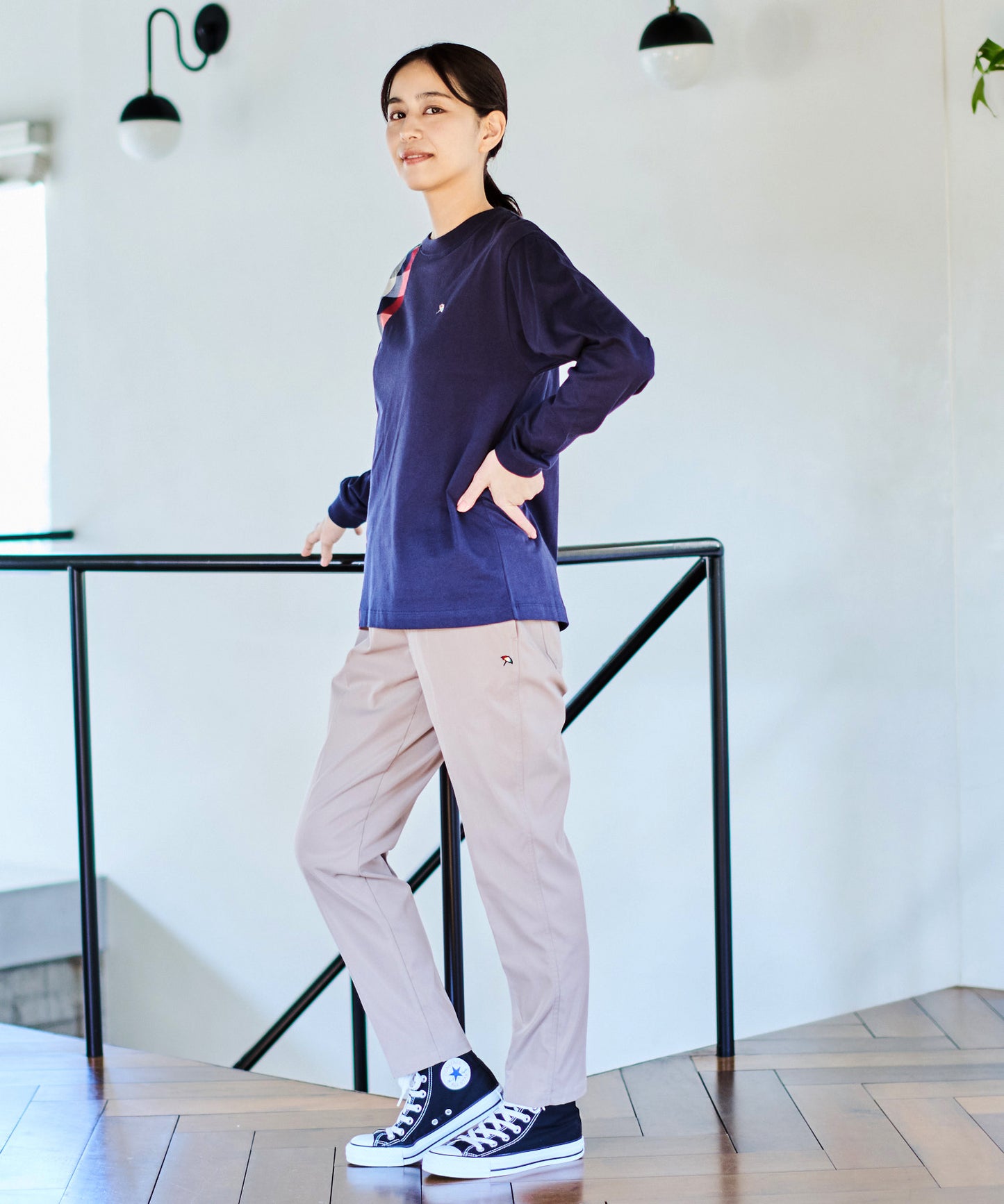ビックパーマーチェックドッキング シェアロングスリーブTシャツ