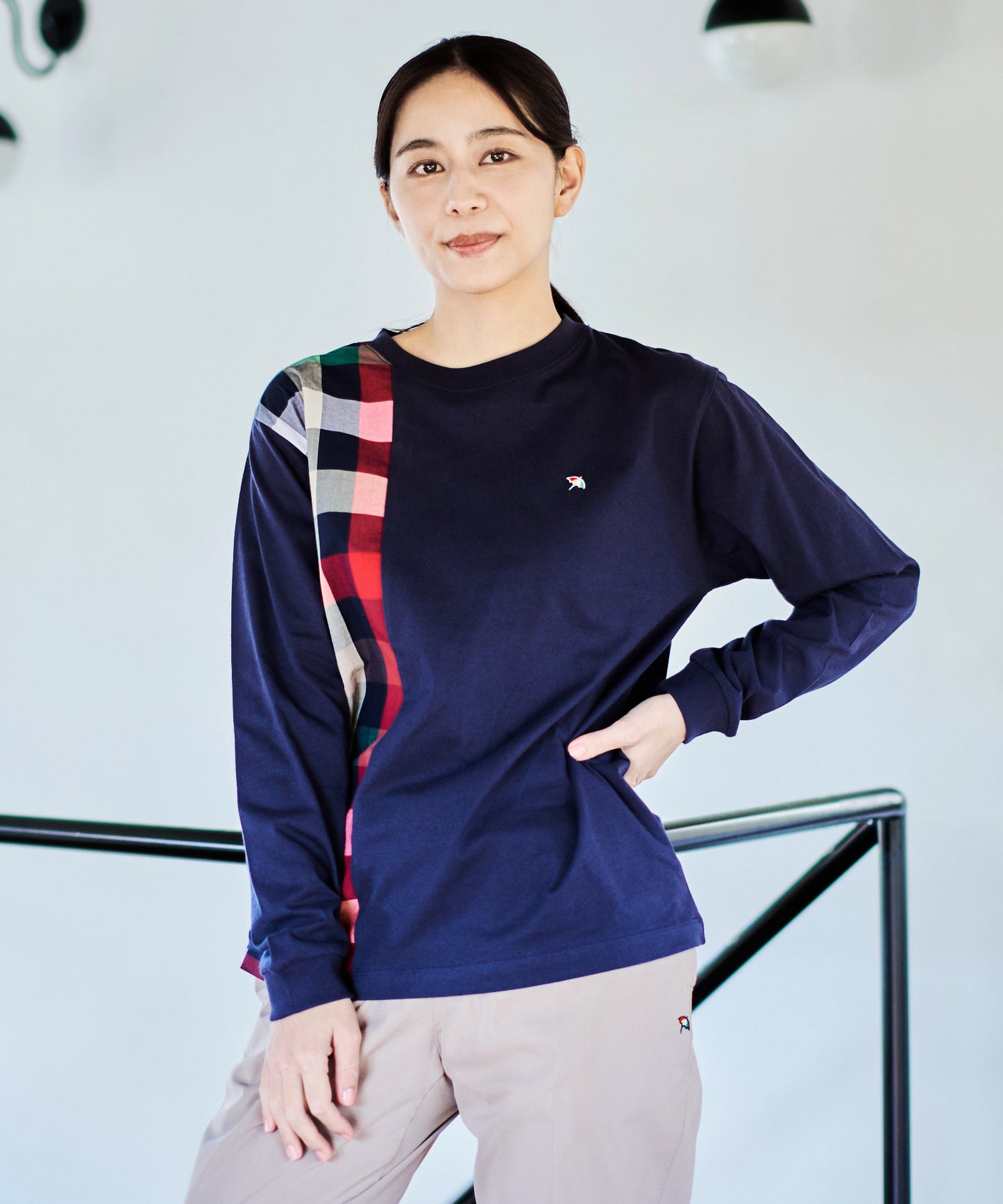 ビックパーマーチェックドッキング シェアロングスリーブTシャツ
