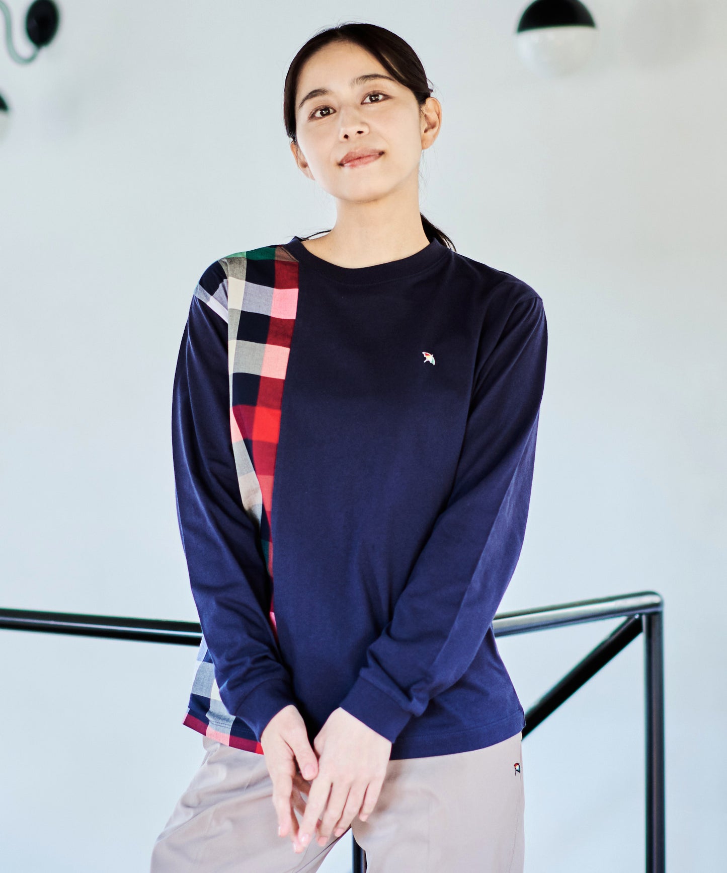ビックパーマーチェックドッキング シェアロングスリーブTシャツ