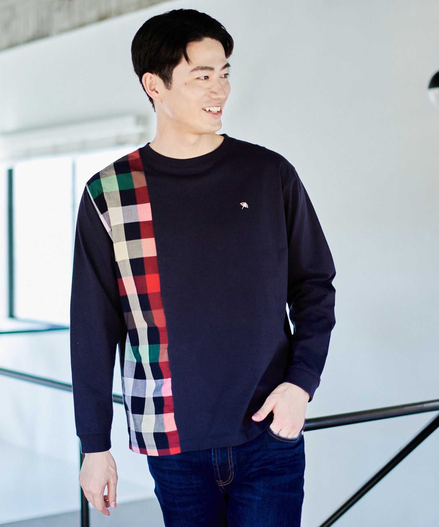 ビックパーマーチェックドッキング シェアロングスリーブTシャツ