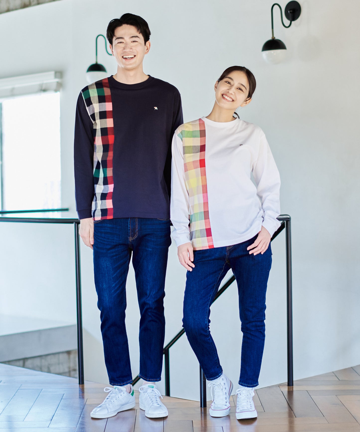 ビックパーマーチェックドッキング シェアロングスリーブTシャツ