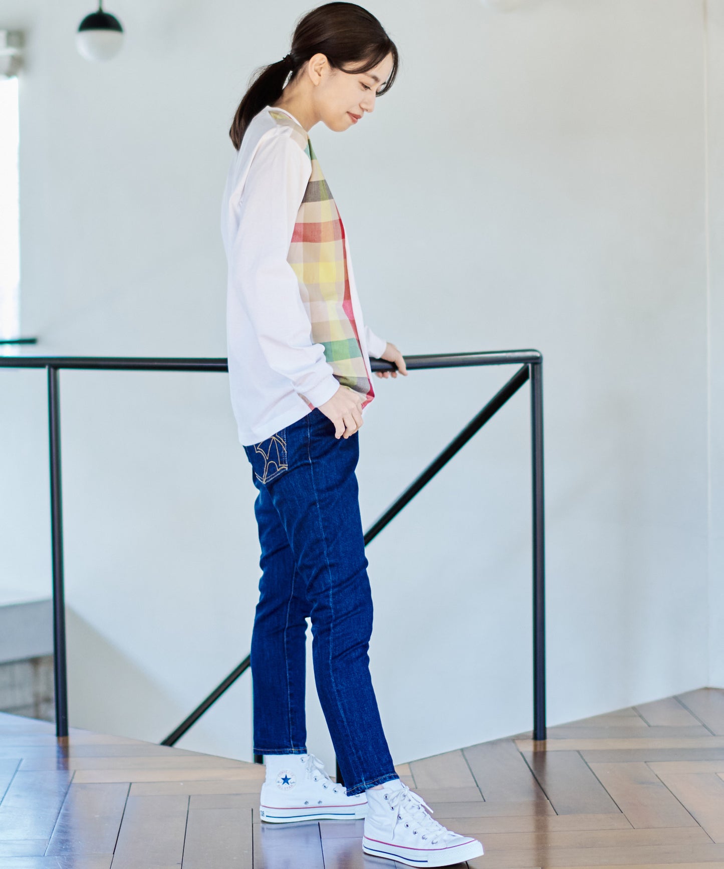 ビックパーマーチェックドッキング シェアロングスリーブTシャツ