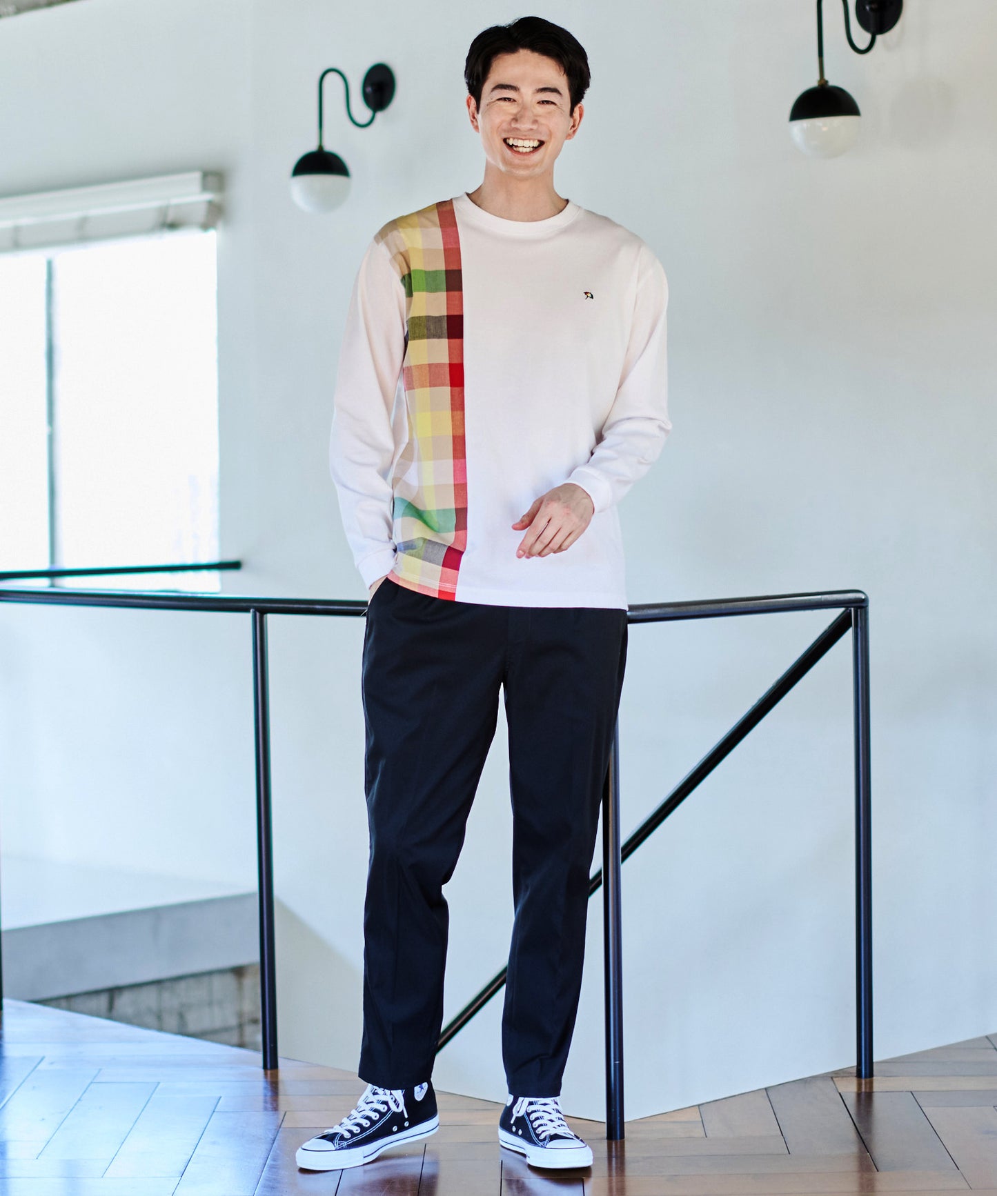 ビックパーマーチェックドッキング シェアロングスリーブTシャツ