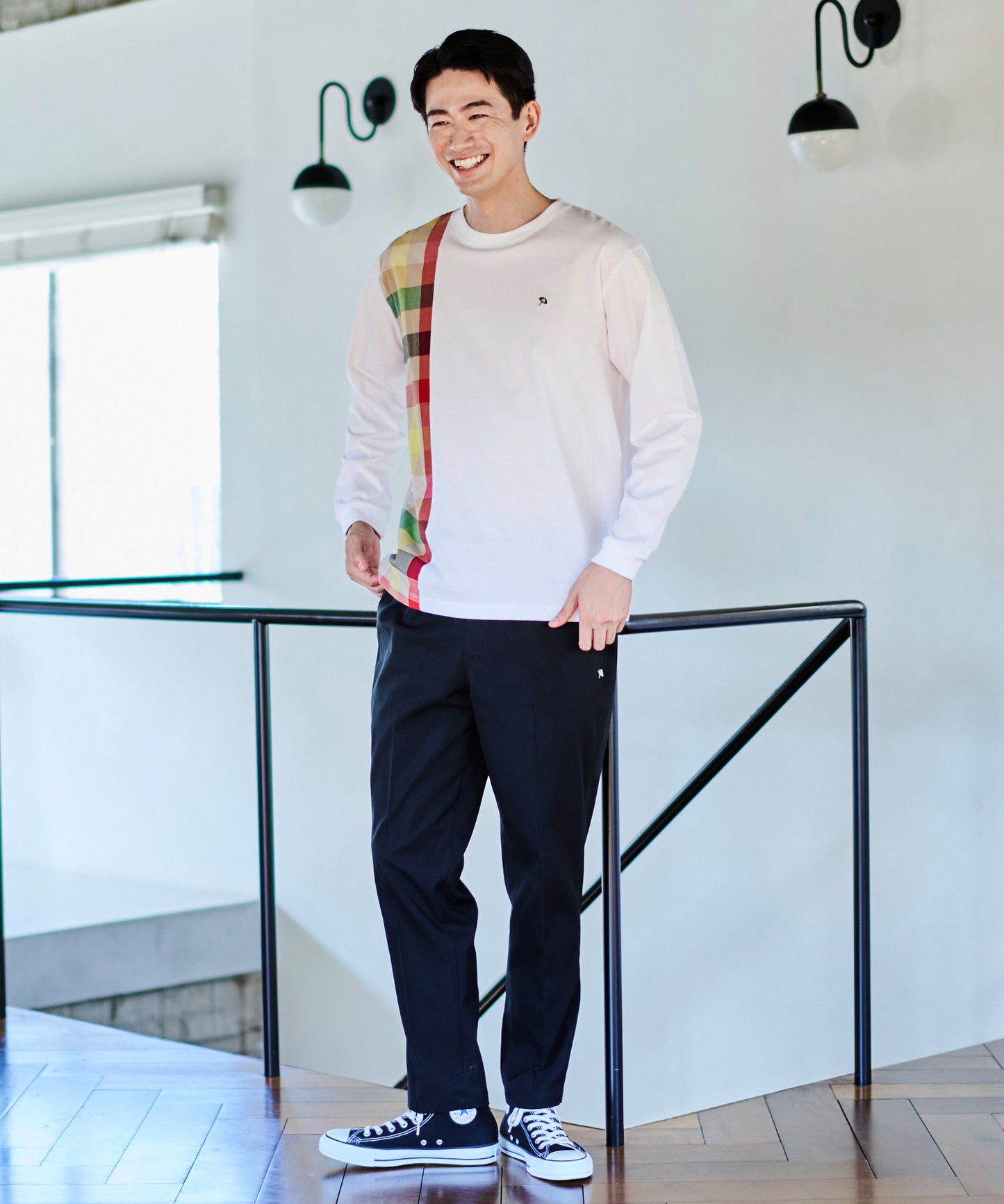 ビックパーマーチェックドッキング シェアロングスリーブTシャツ