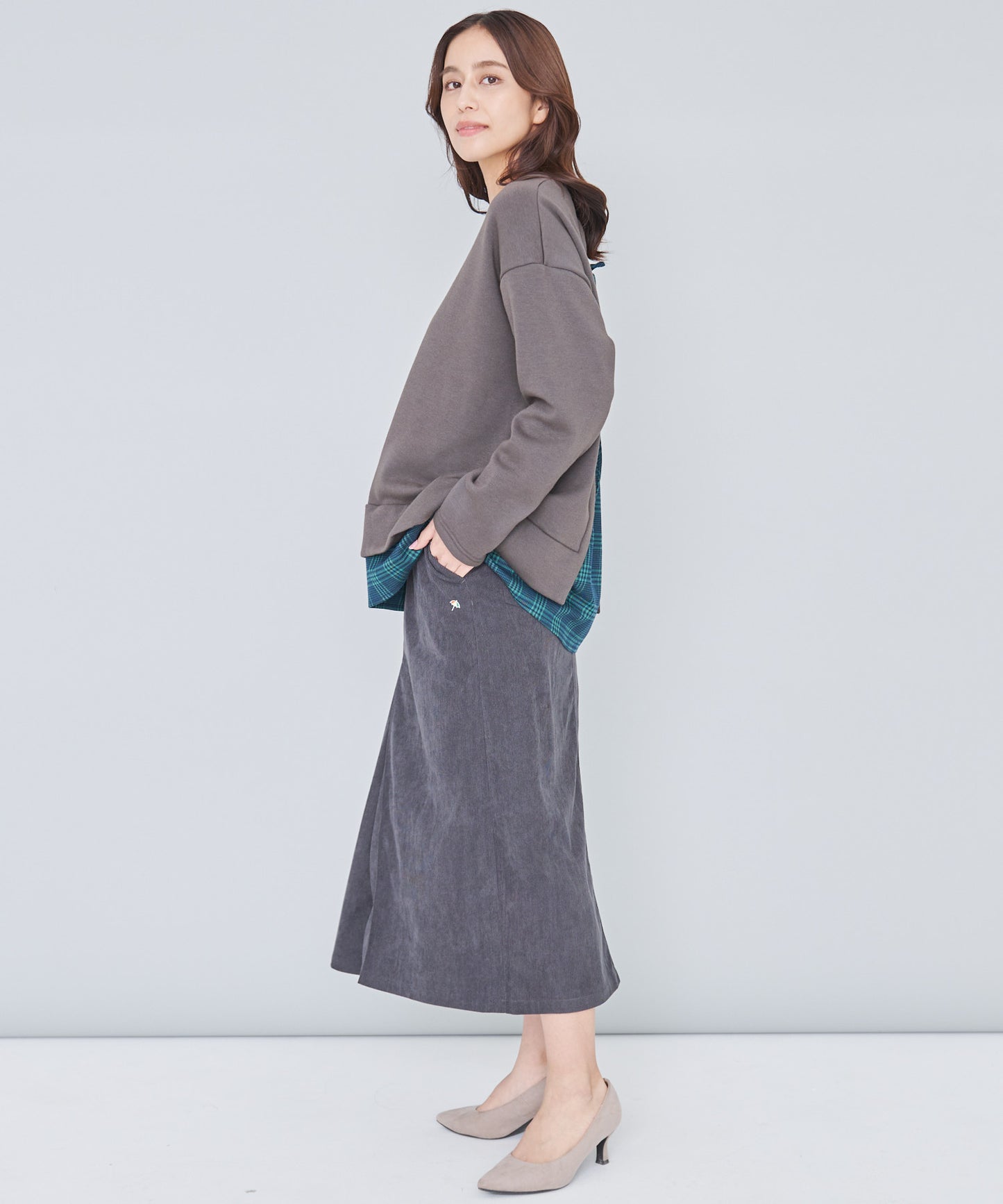 【残り1点】バックリボン チェック ドッキングチュニック