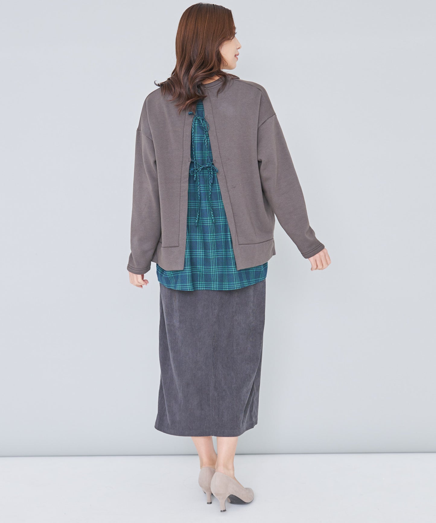 【残り1点】バックリボン チェック ドッキングチュニック