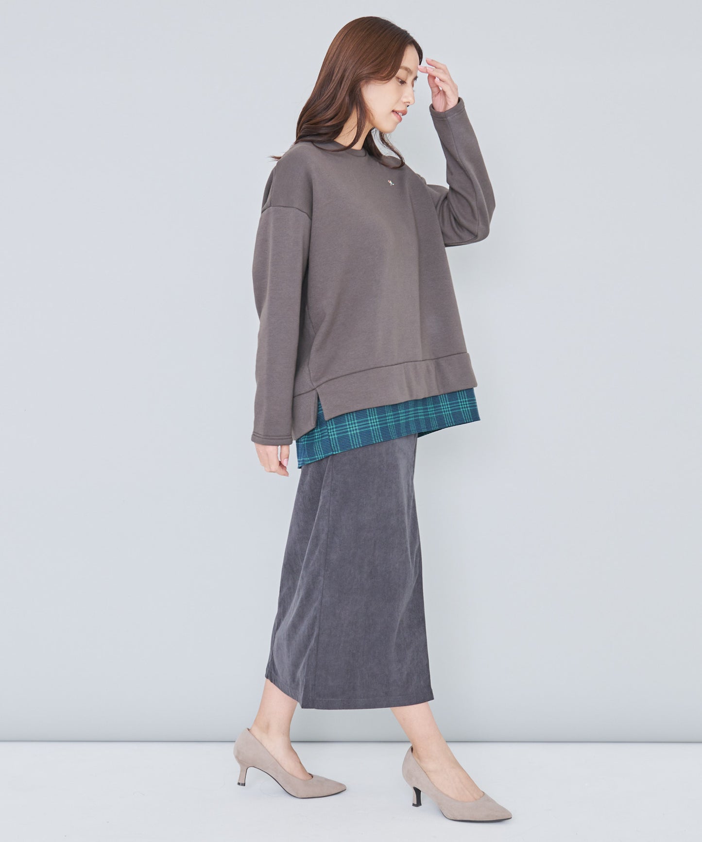 【残り1点】バックリボン チェック ドッキングチュニック