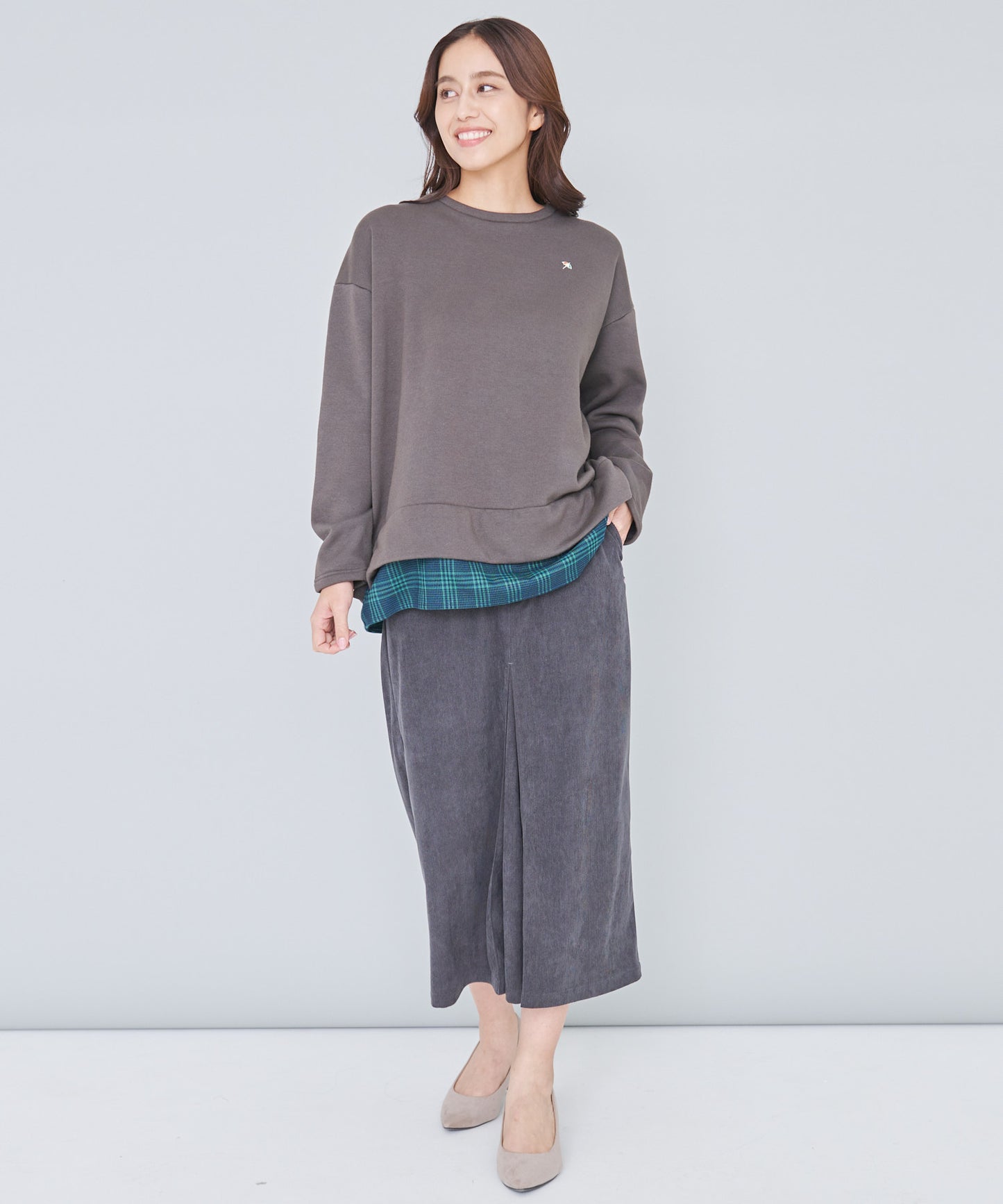 【残り1点】バックリボン チェック ドッキングチュニック