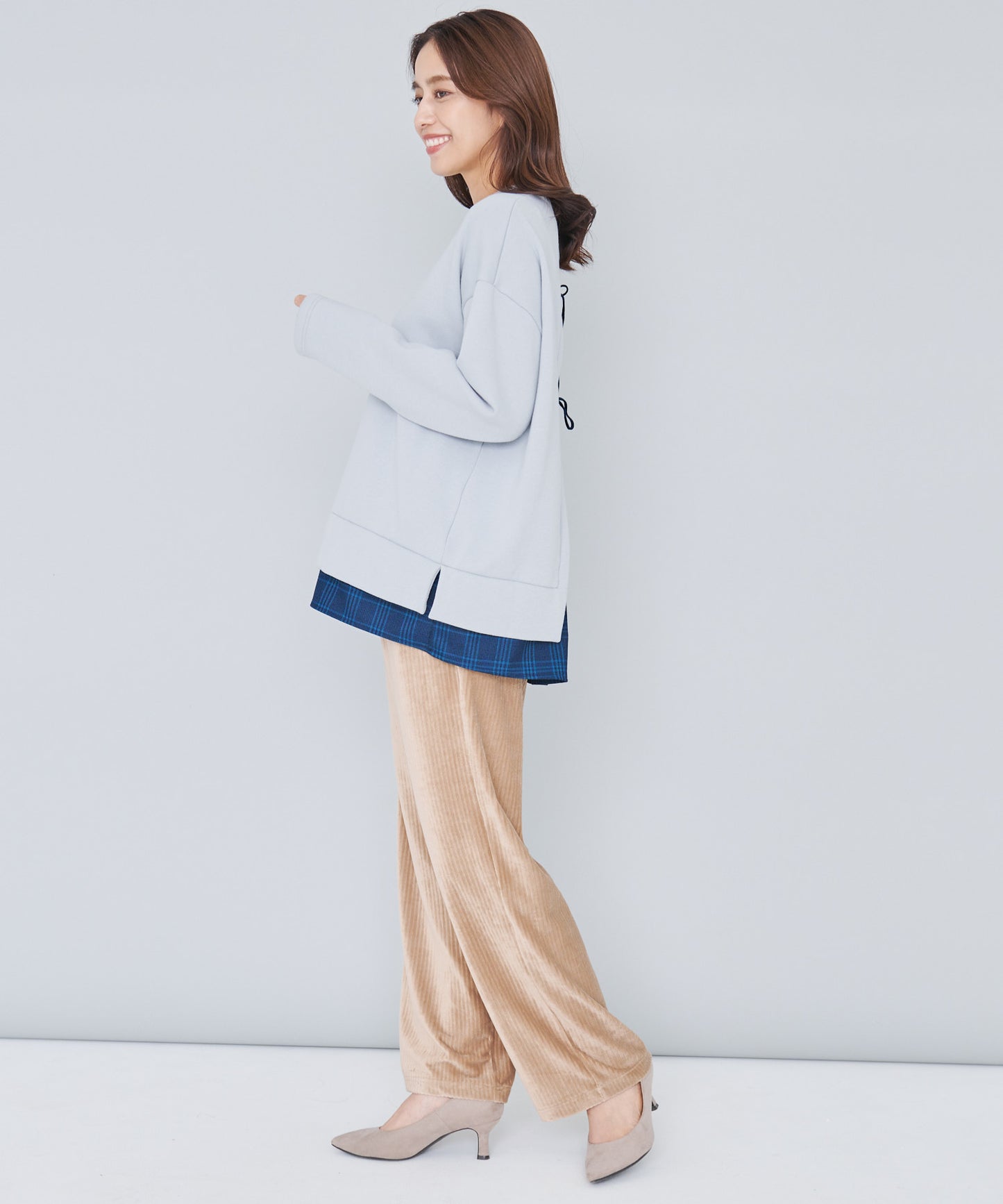 【残り1点】バックリボン チェック ドッキングチュニック