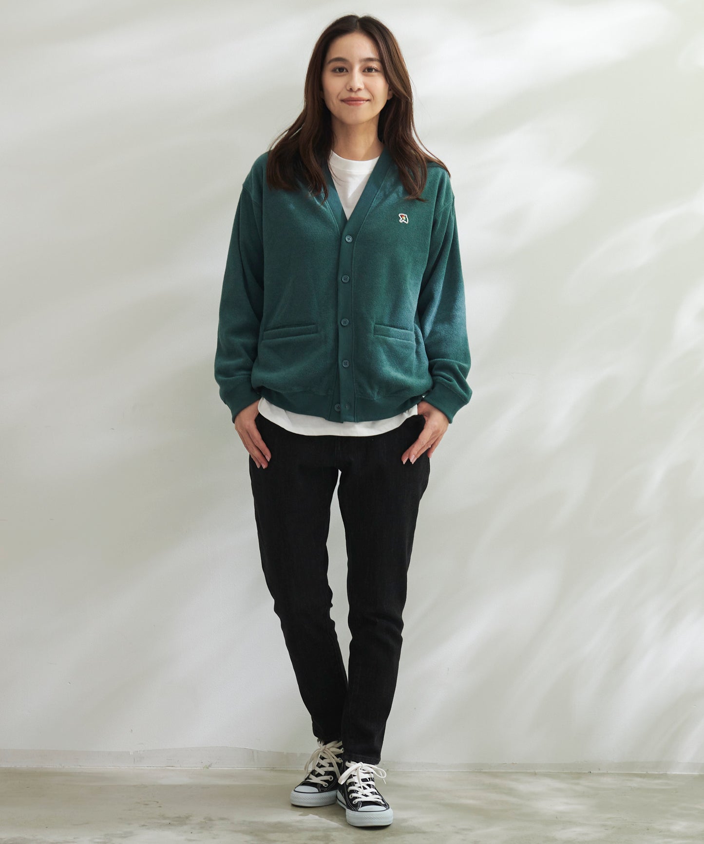 シェア T/Rブークレカーディガン + ロングTシャツセット