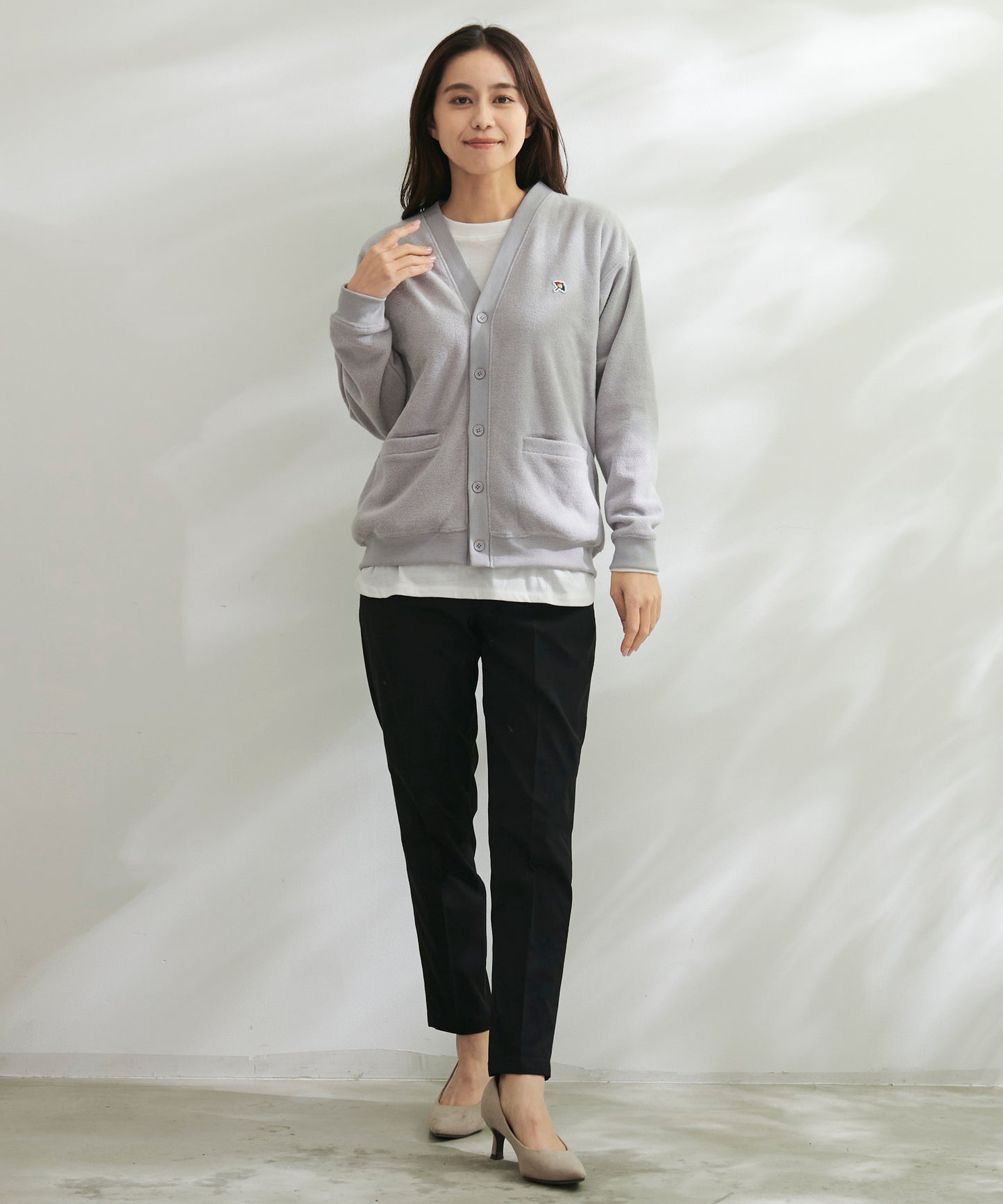 シェア T/Rブークレカーディガン + ロングTシャツセット