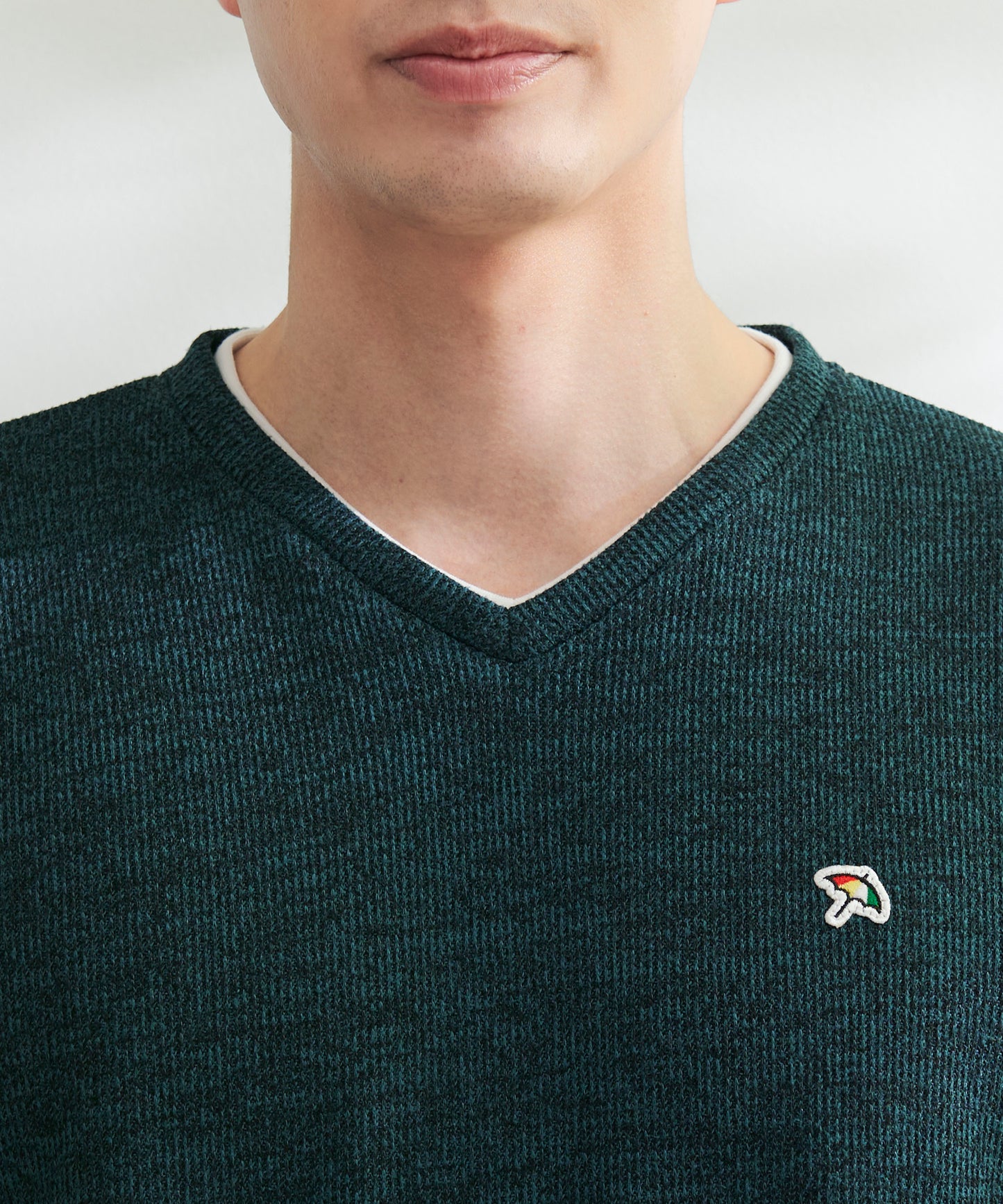 畔ニットソーVネックフェイクレイヤードロングTシャツ