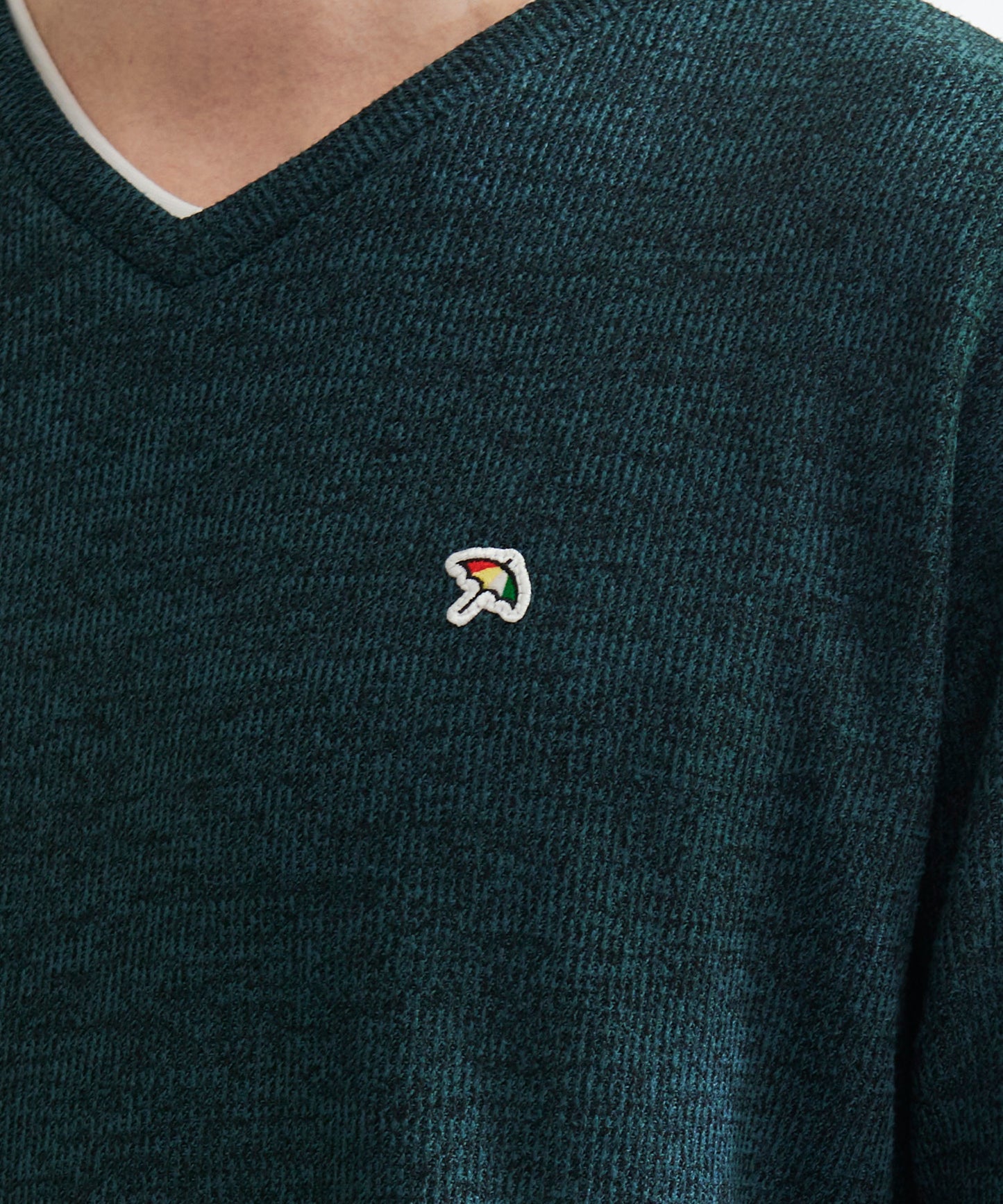 畔ニットソーVネックフェイクレイヤードロングTシャツ
