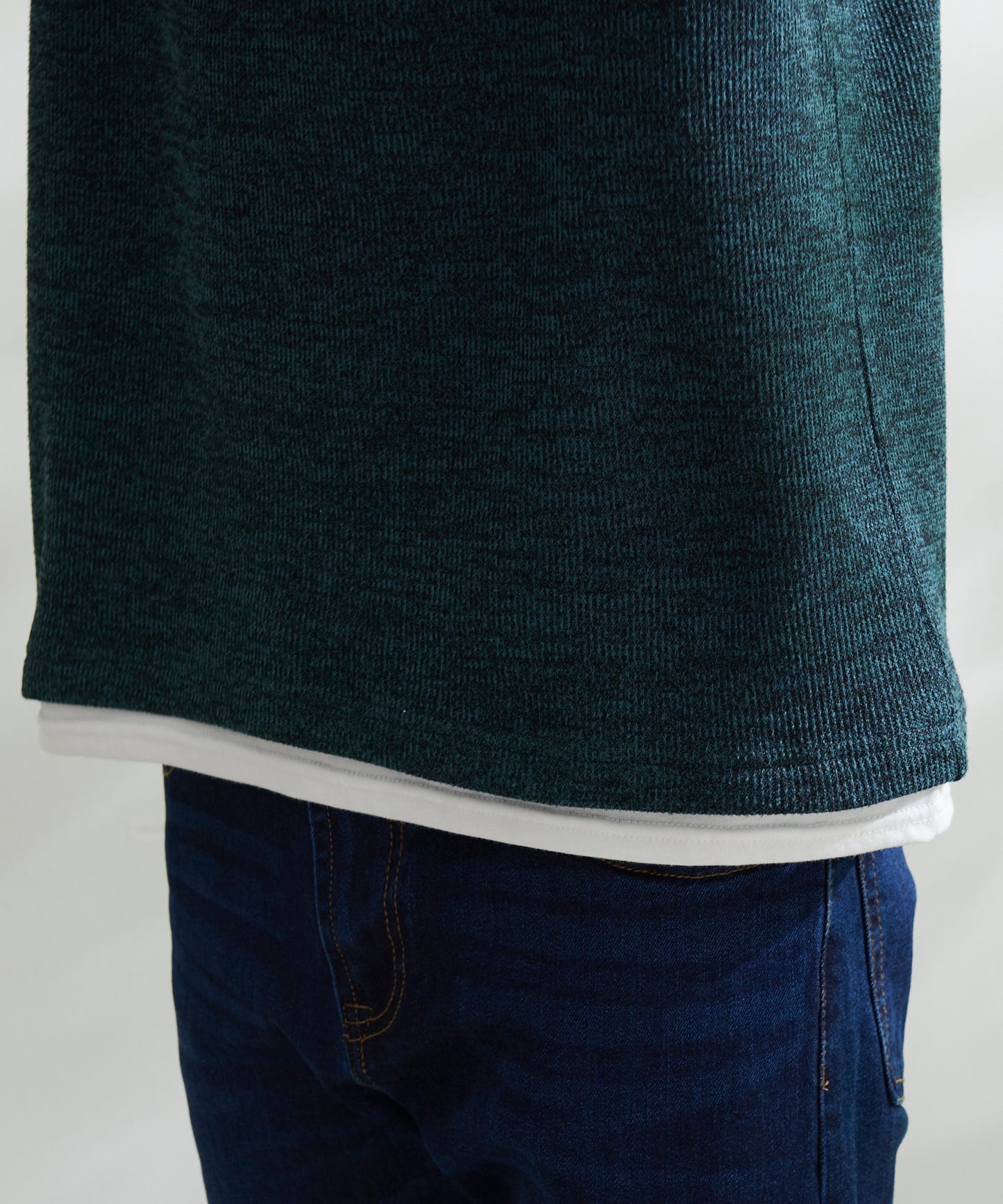 畔ニットソーモックネックフェイクレイヤードロングTシャツ