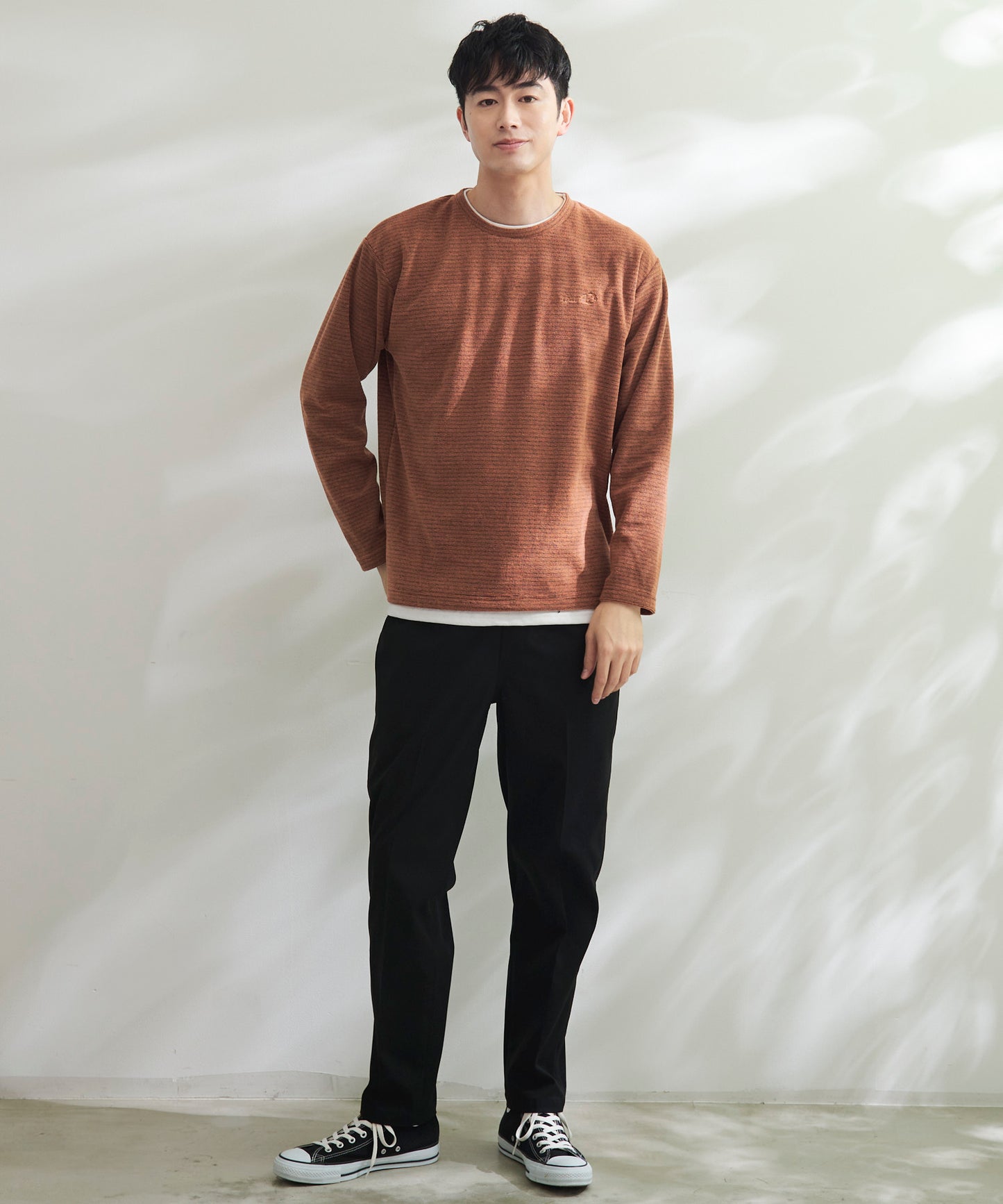 マイクロボーダーフリースフェイクレイヤードロングTシャツ