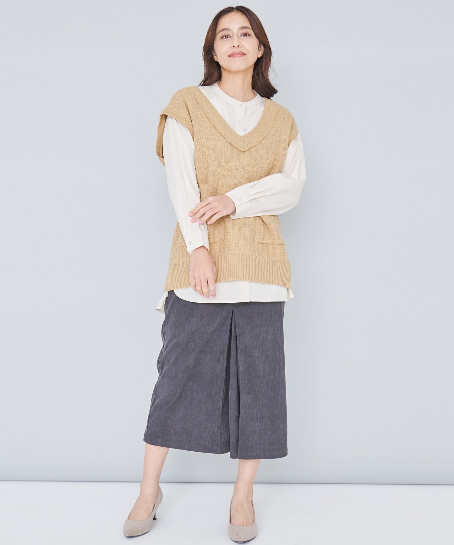 ツイードニットベスト+シャツブラウスセット