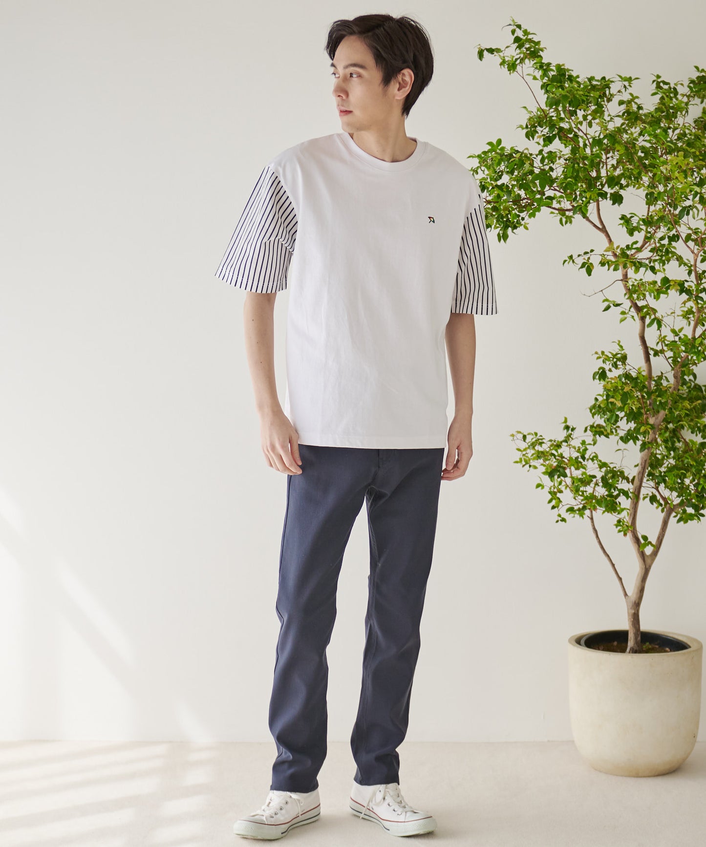 布帛ドッキング5分袖 Tシャツ