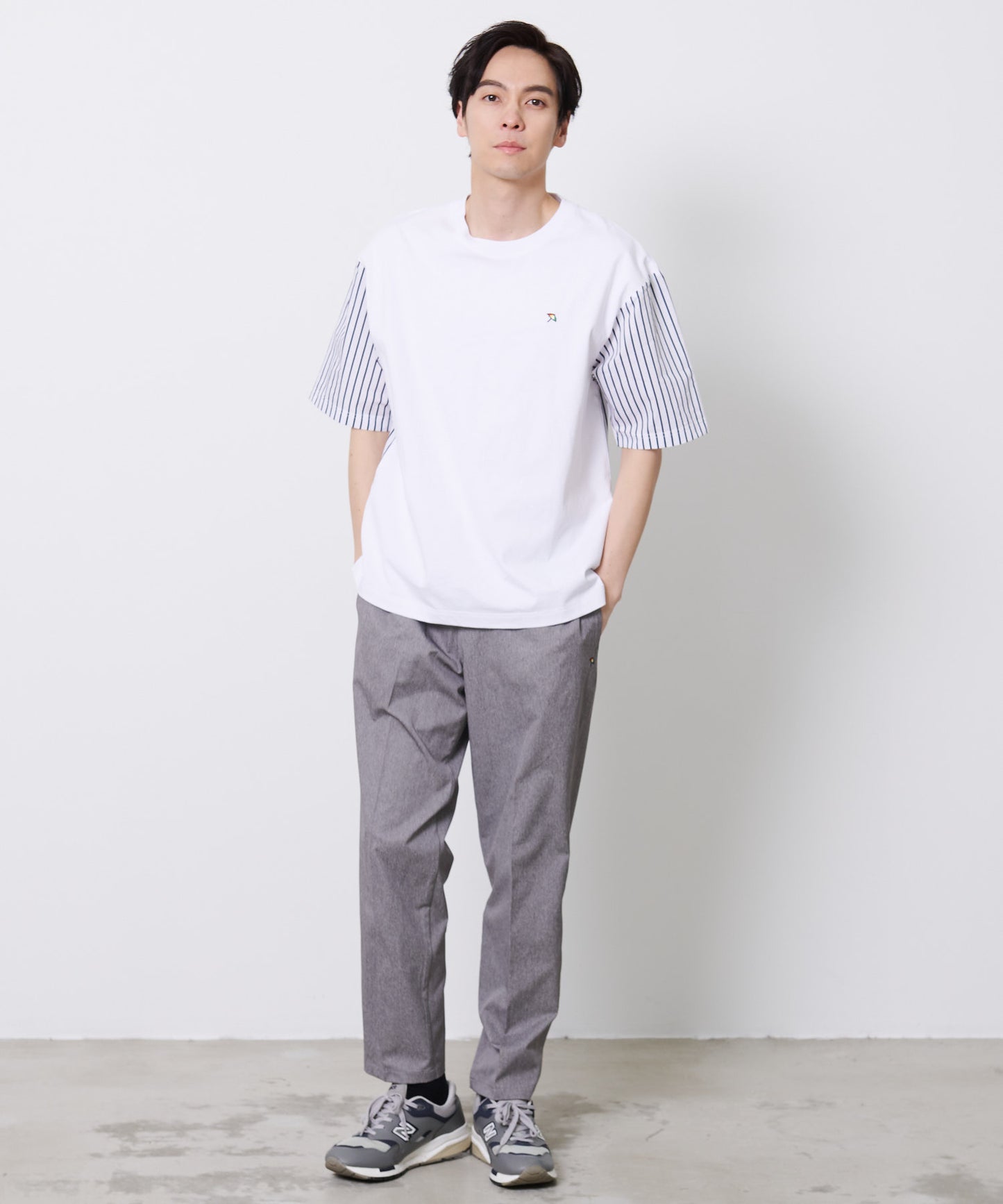 布帛ドッキング5分袖 Tシャツ
