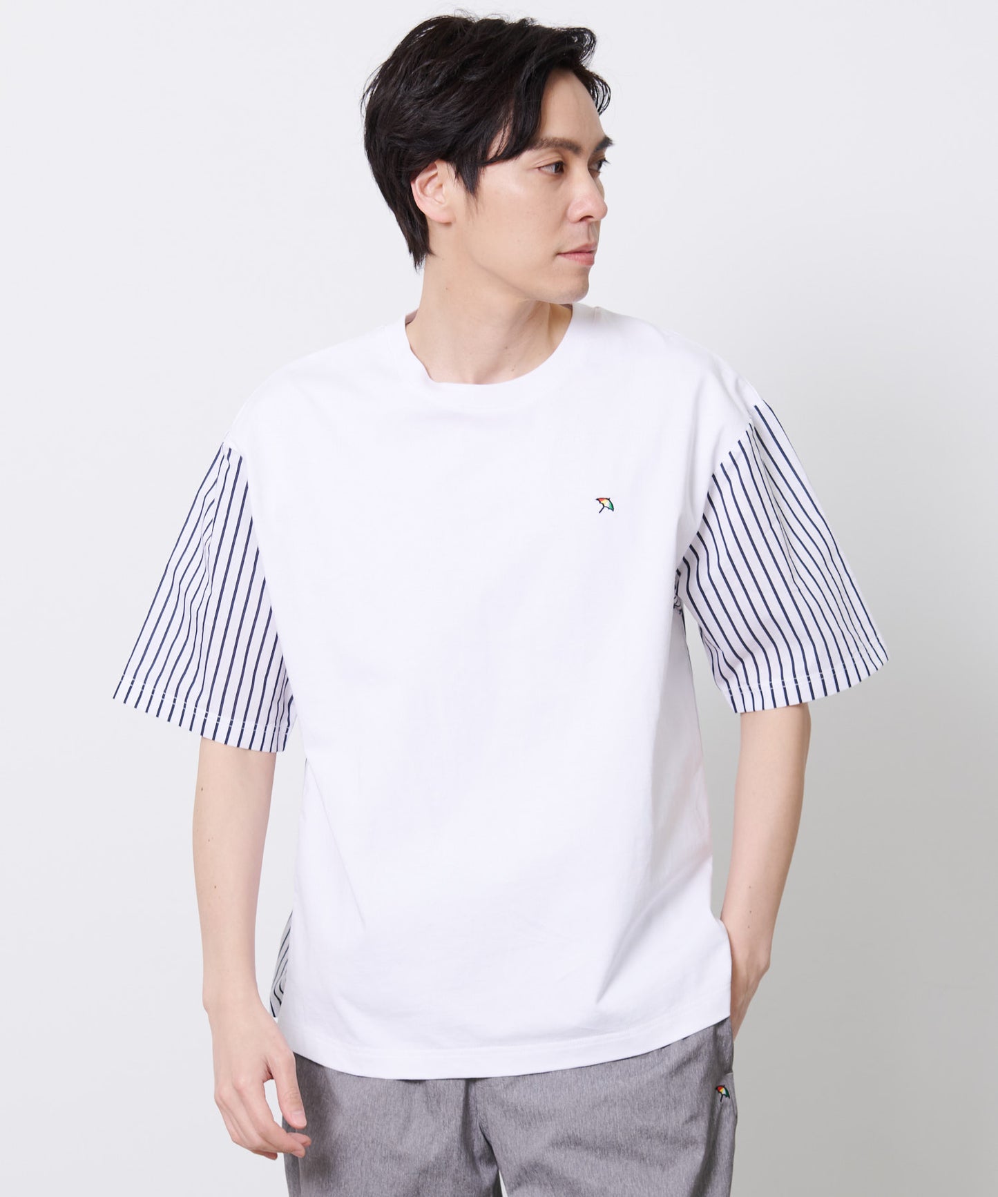 【残り2点】布帛ドッキング5分袖 Tシャツ