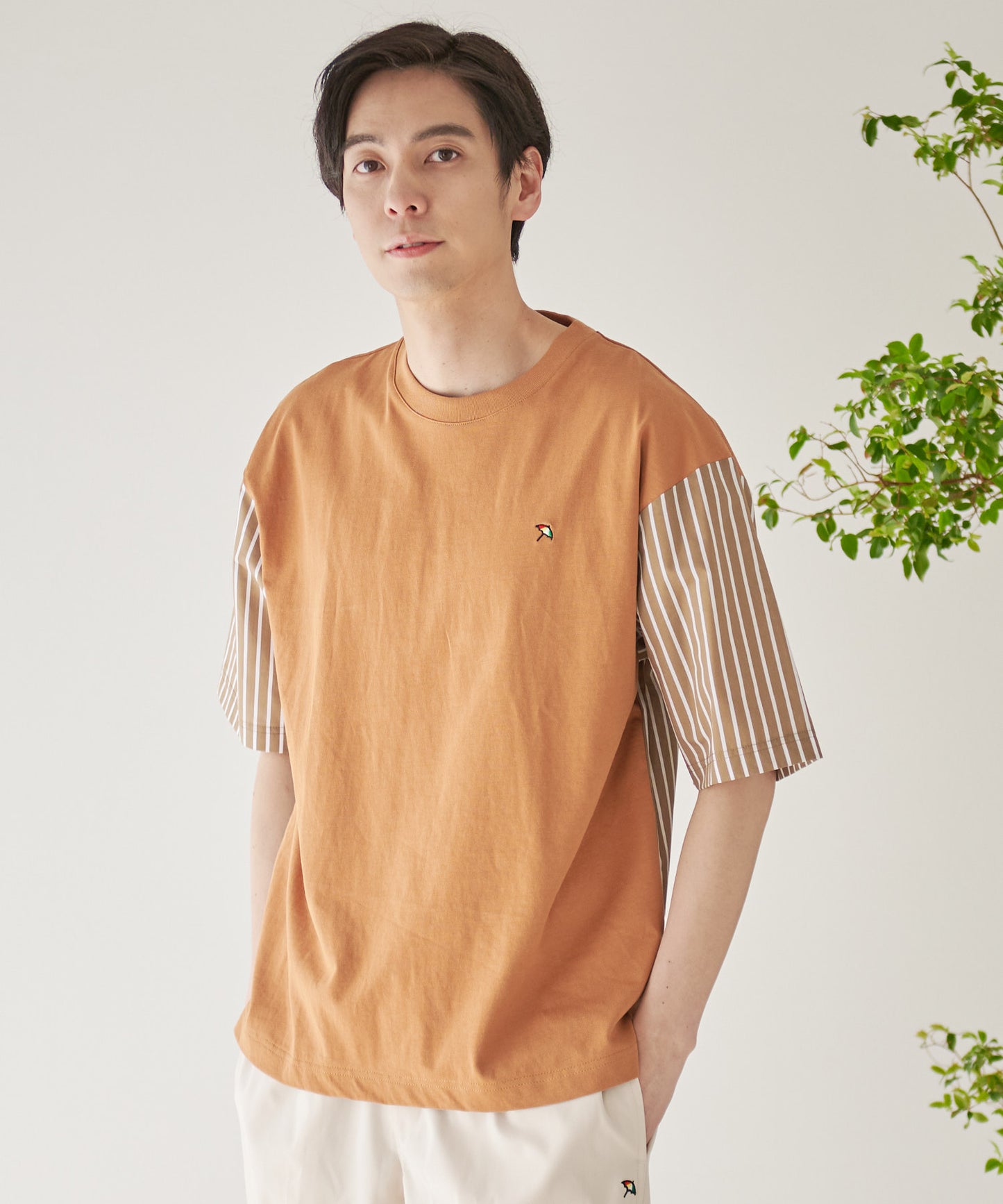 【残り2点】布帛ドッキング5分袖 Tシャツ