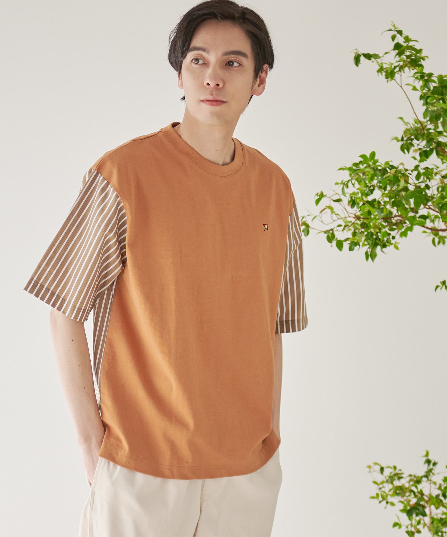 【残り2点】布帛ドッキング5分袖 Tシャツ