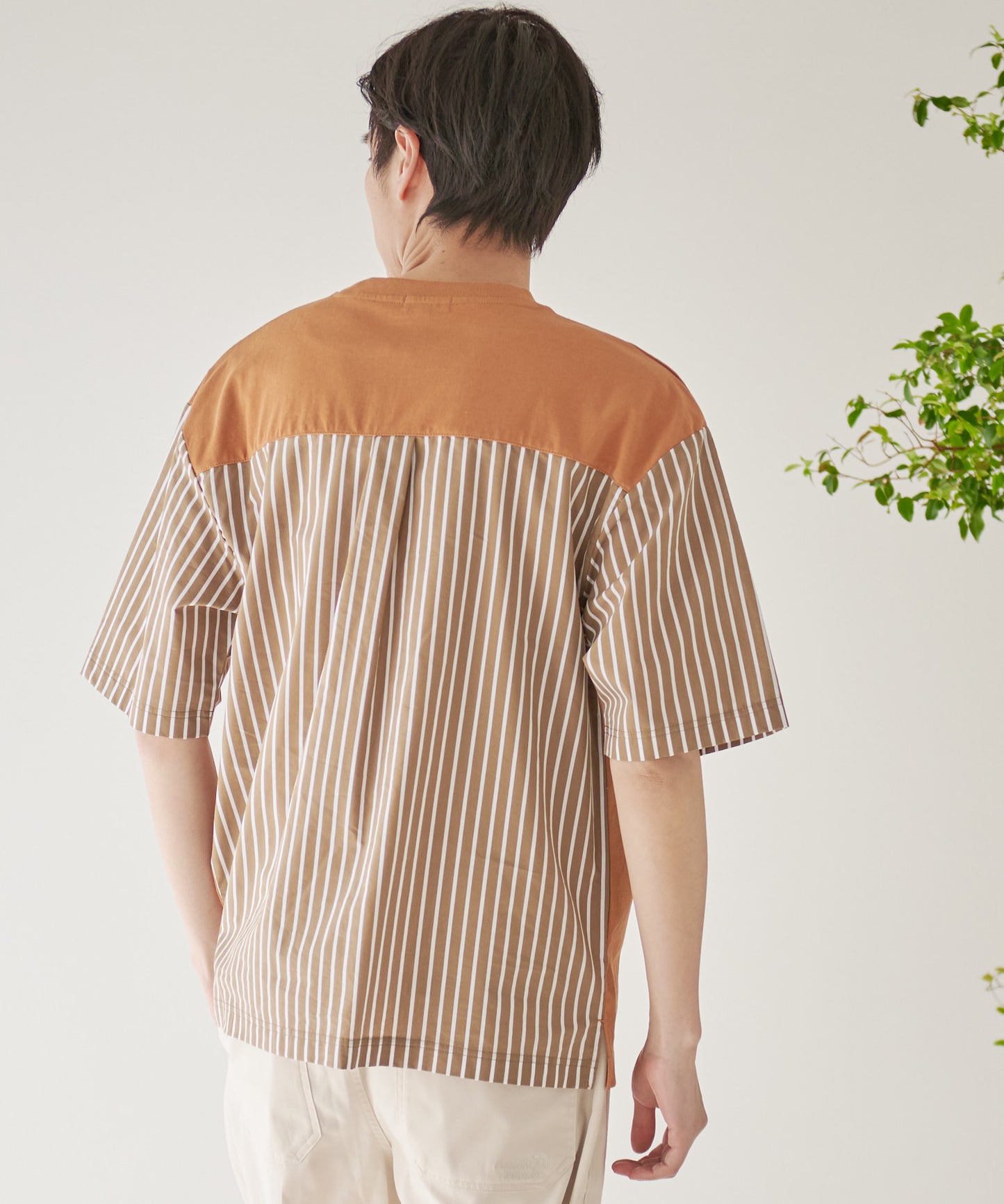 【残り2点】布帛ドッキング5分袖 Tシャツ