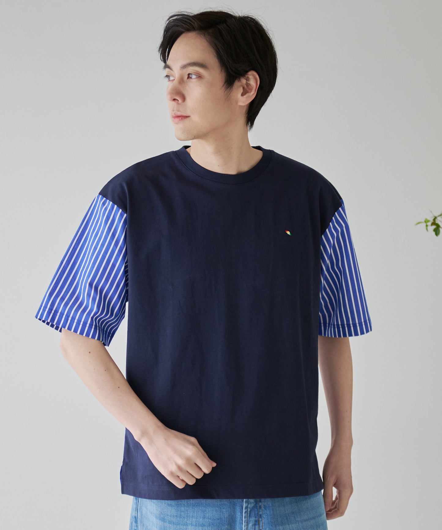 【残り2点】布帛ドッキング5分袖 Tシャツ