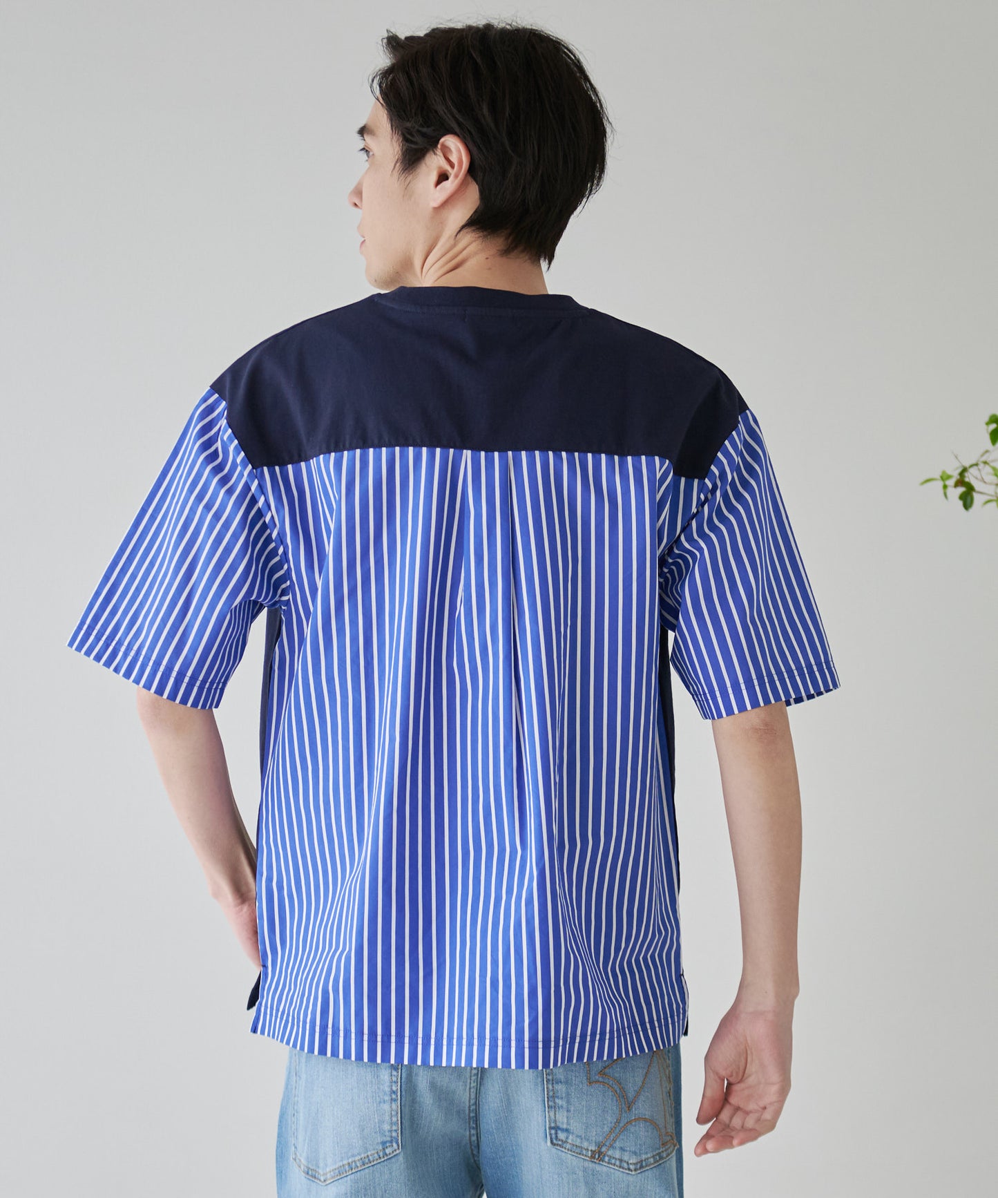 【残り2点】布帛ドッキング5分袖 Tシャツ