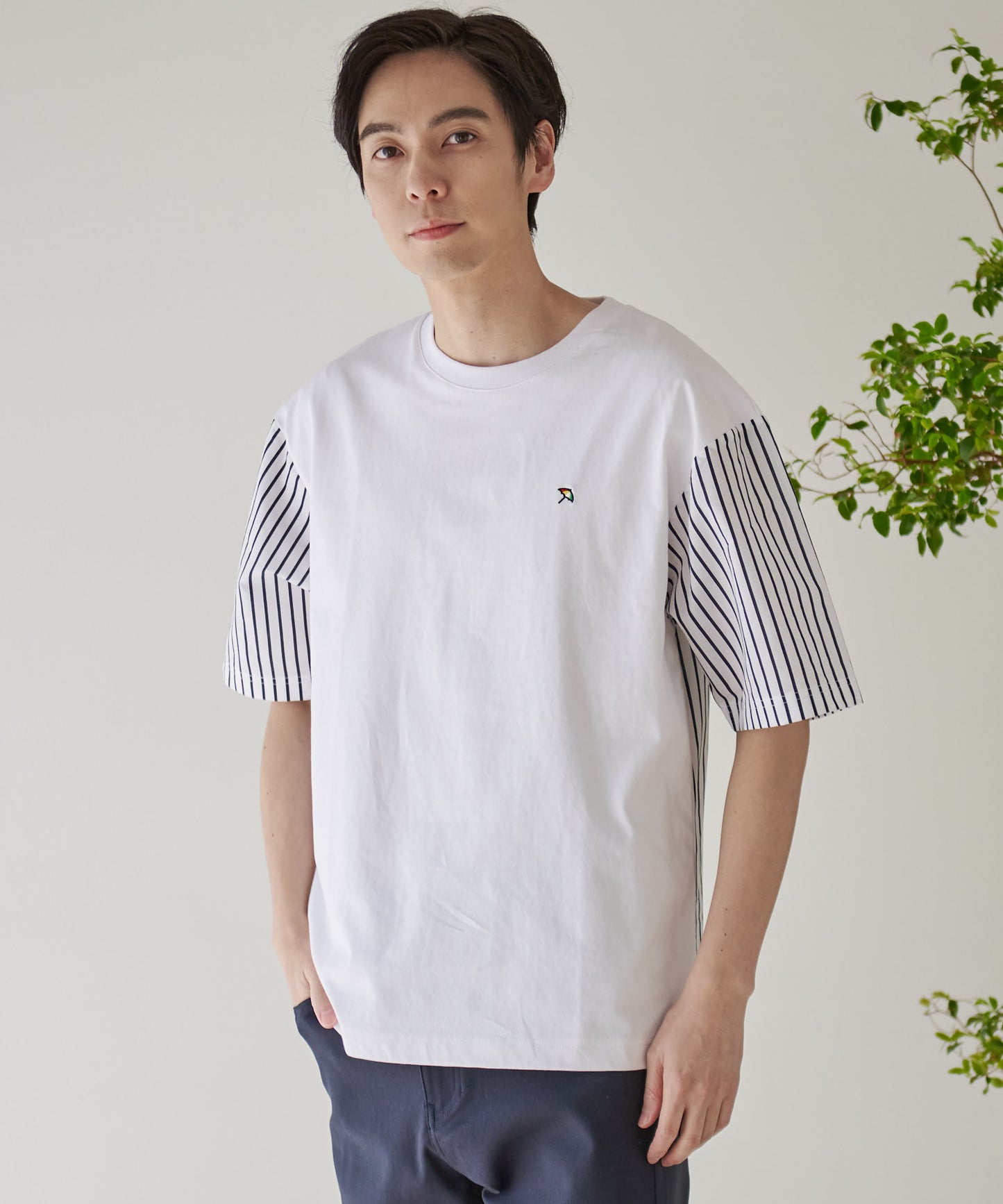 【残り2点】布帛ドッキング5分袖 Tシャツ