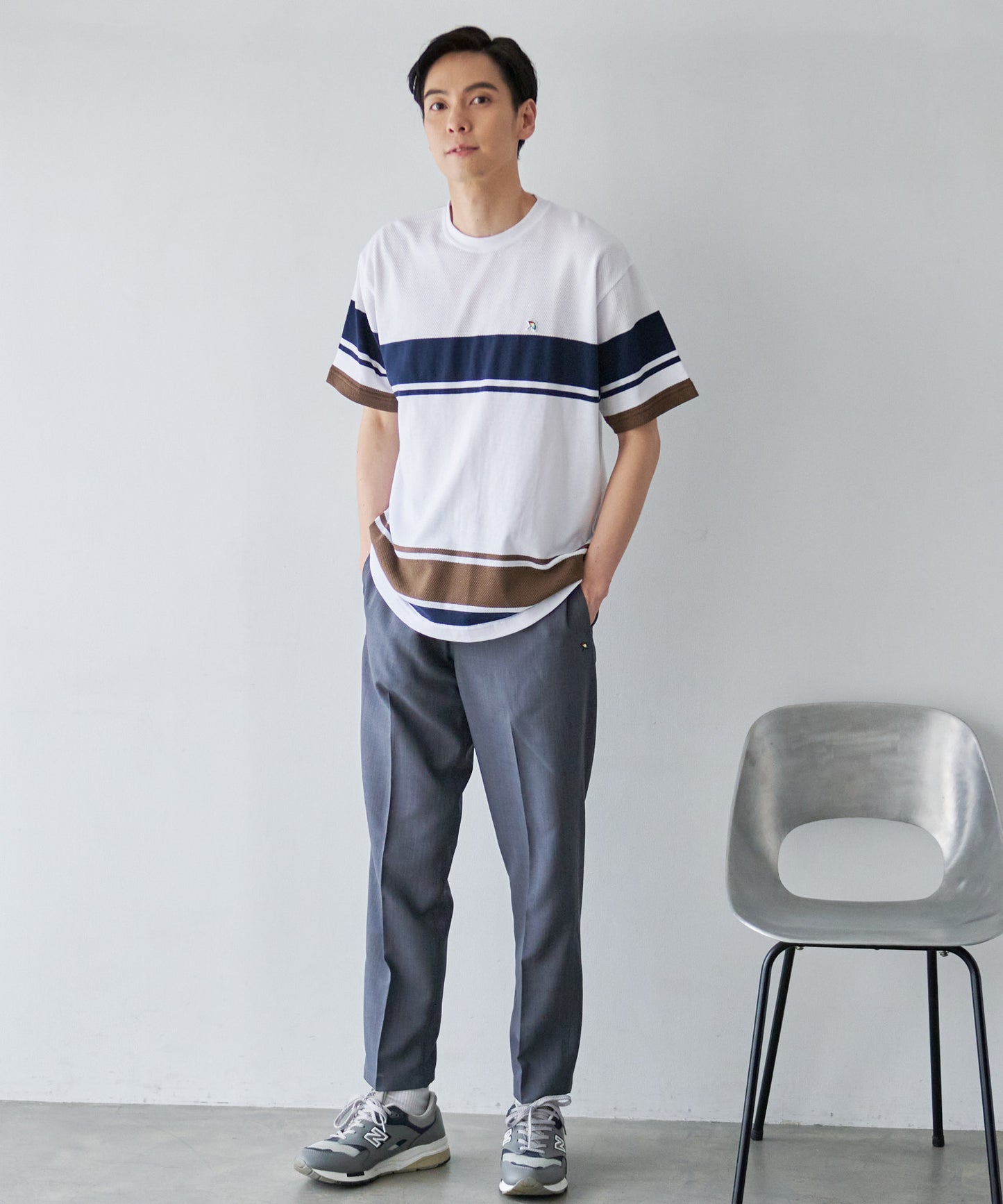編地パネルボーダー Tシャツ