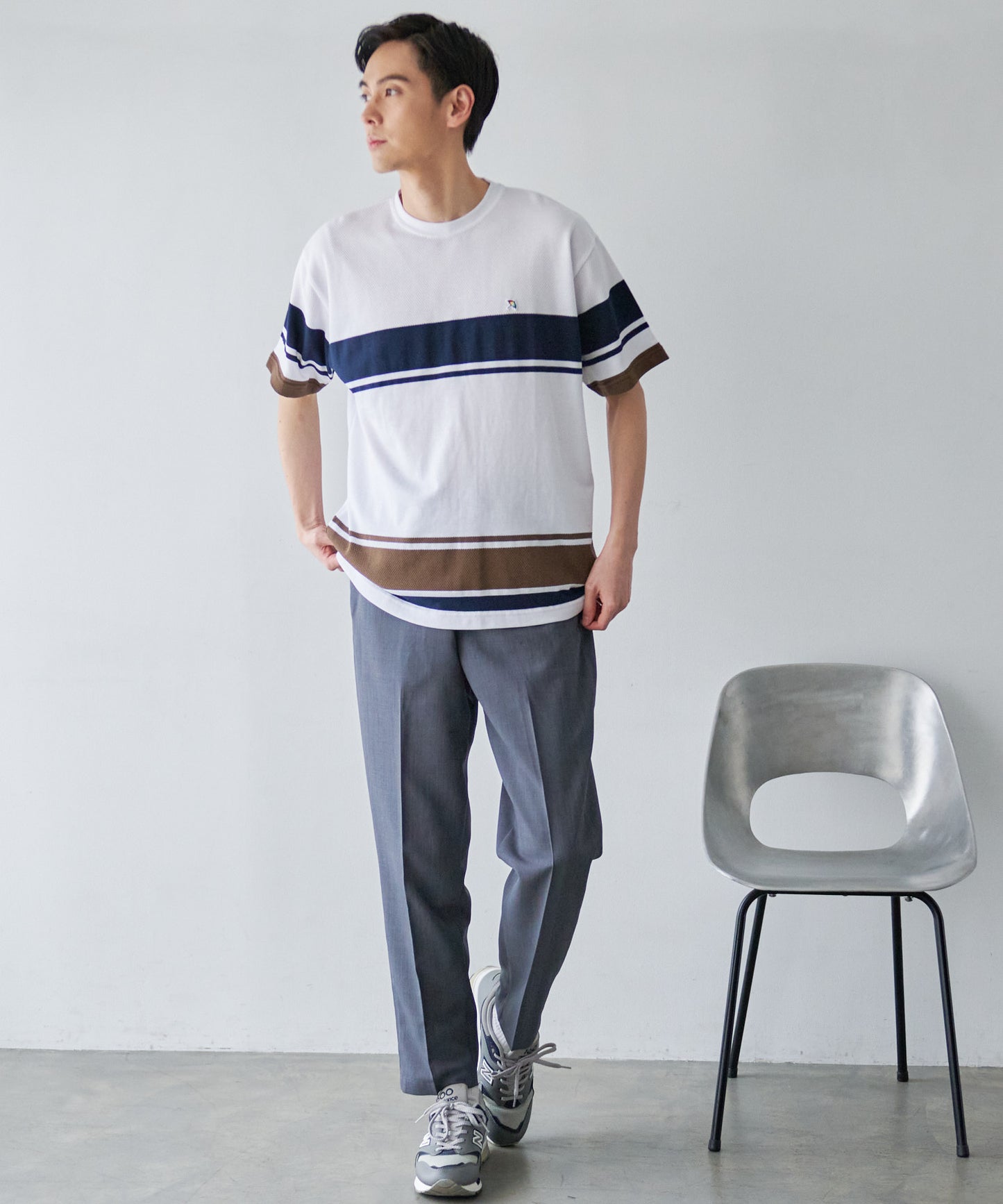 編地パネルボーダー Tシャツ