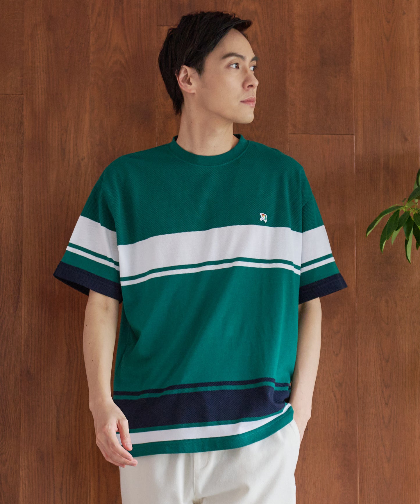 編地パネルボーダー Tシャツ