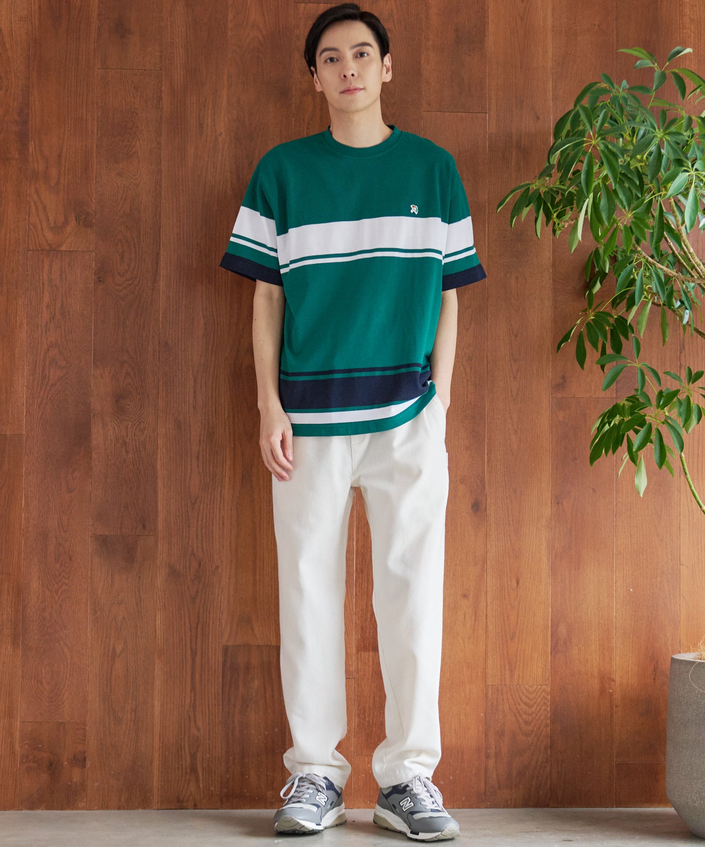 編地パネルボーダー Tシャツ