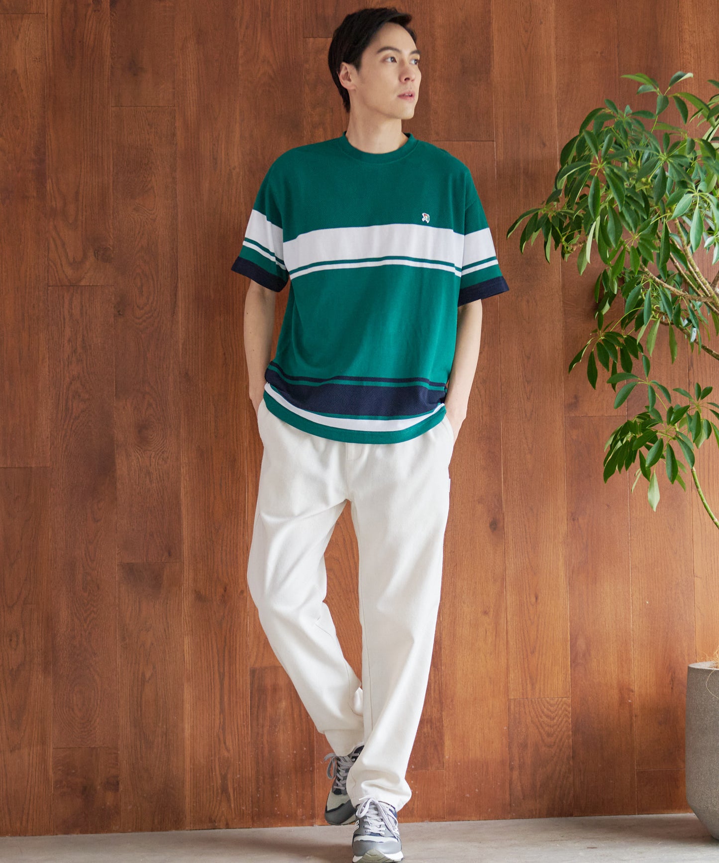 編地パネルボーダー Tシャツ