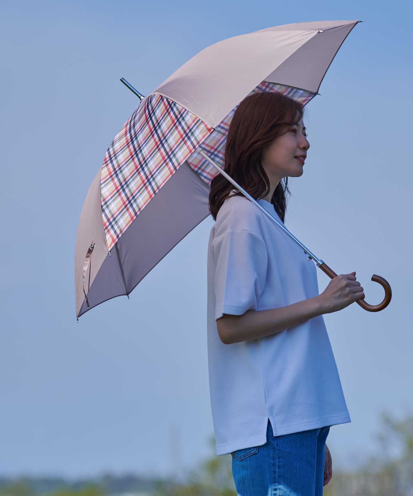 【残り3点】パネルパーマーチェック晴雨兼用 シェア長傘 ※ラッピング対応不可