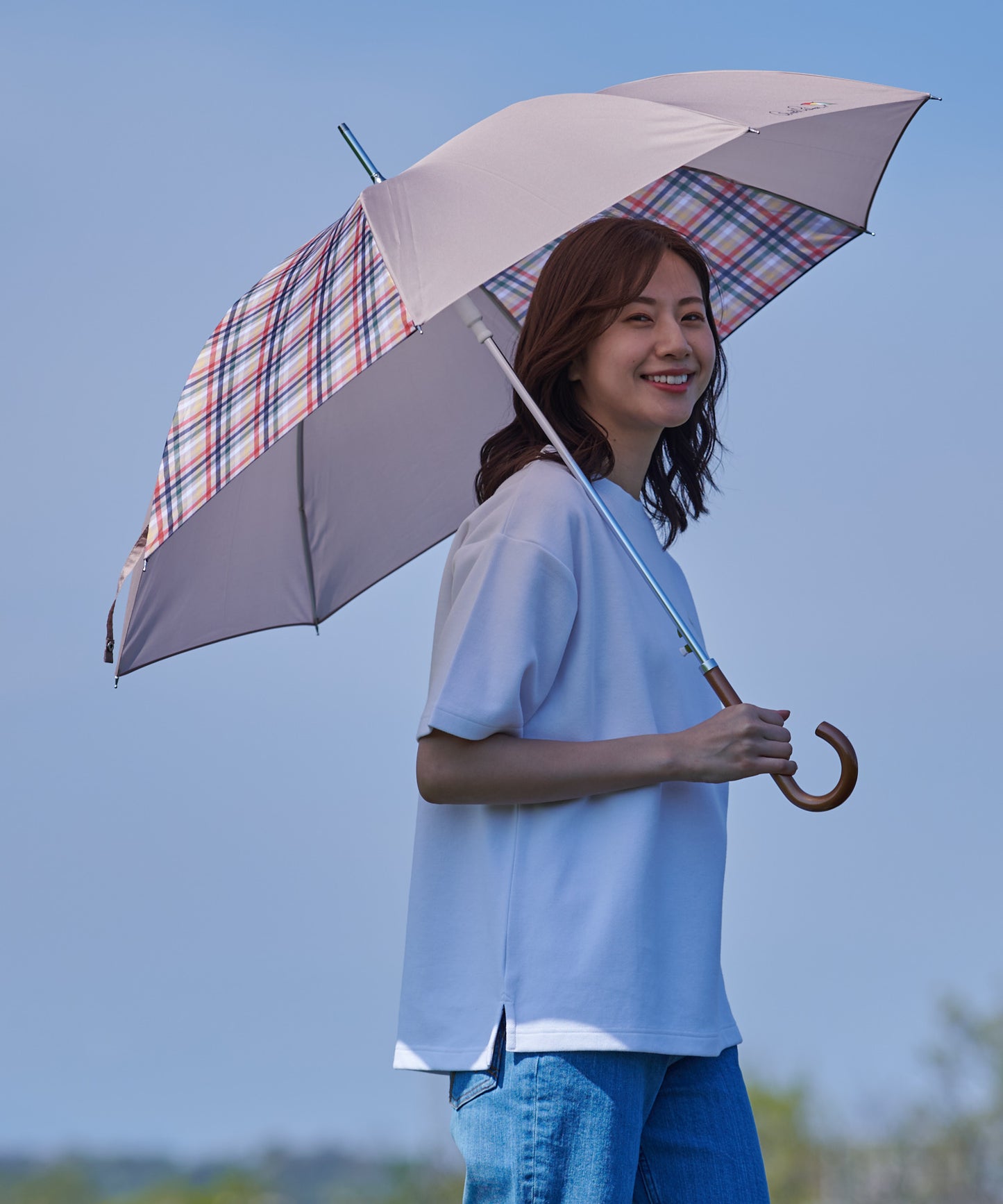 【残り3点】パネルパーマーチェック晴雨兼用 シェア長傘 ※ラッピング対応不可