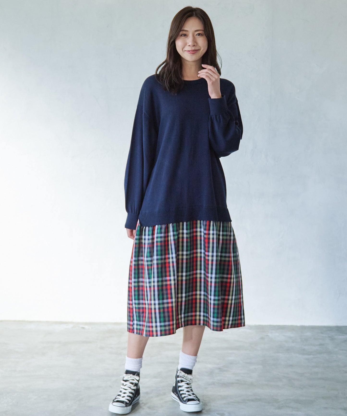 ニット×パーマーチェックワンピース