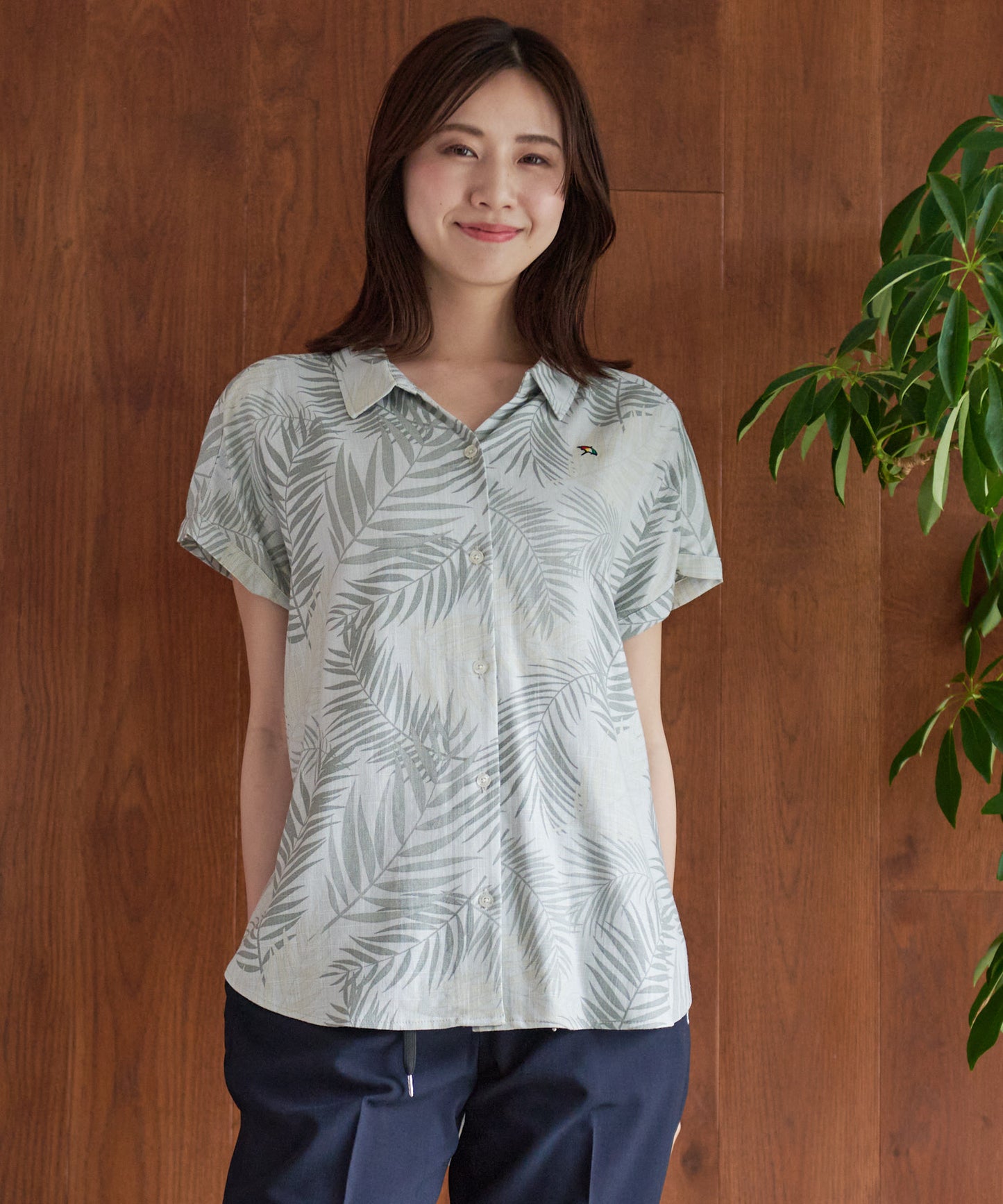 フレンチスリーブ リゾート柄シャツ