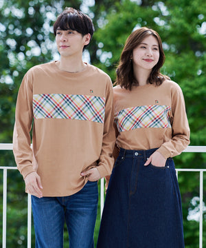 【残り2点】パーマーチェックドッキング シェアロングTシャツ