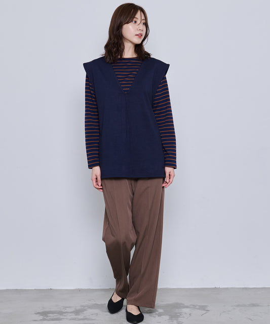 Arnold Palmer 【残り1点】ボーダーT+スリーブレスVネックチュニックSET